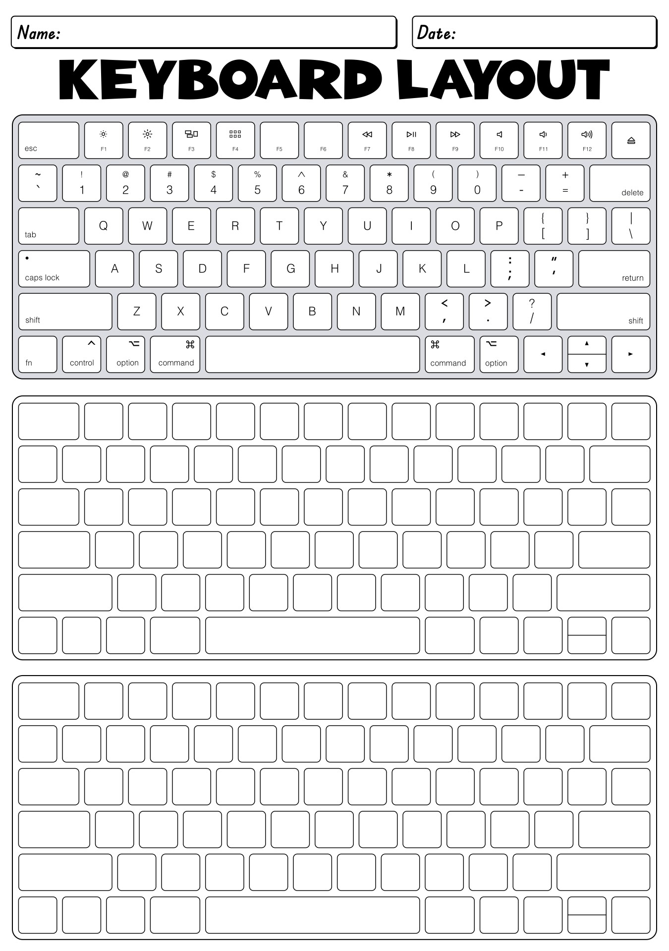 Computer Keyboard Layout Learning Sheet