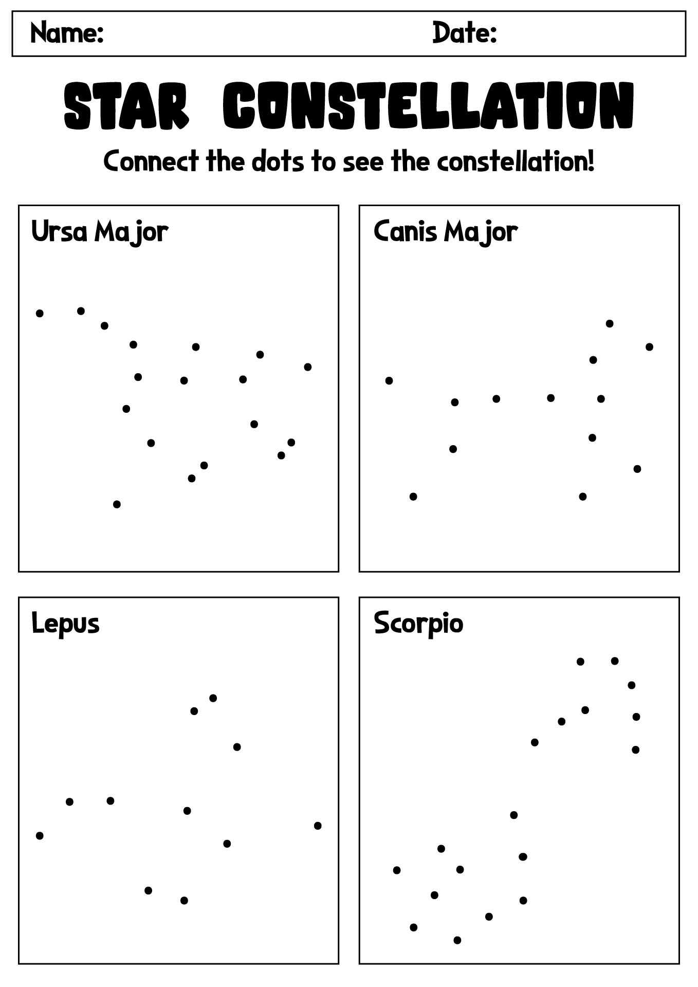 Connect the Constellations Worksheet