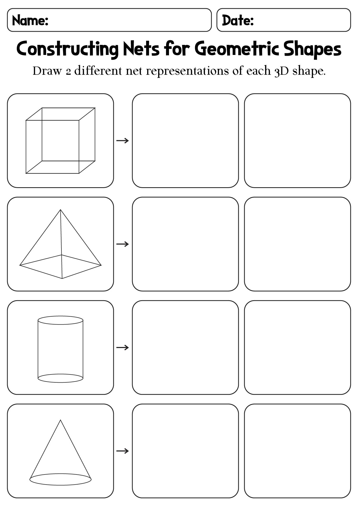 Constructing Nets for Geometric Shapes Worksheet