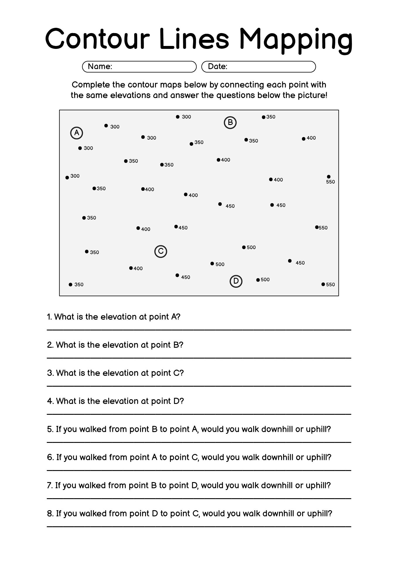 Contour Lines Mapping Skills Worksheet