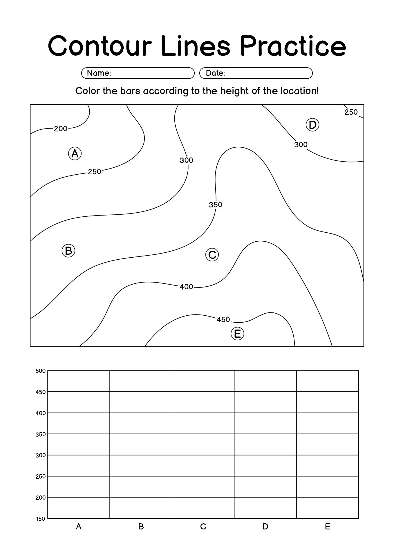 Contour Lines Practice Worksheet for Geography Students