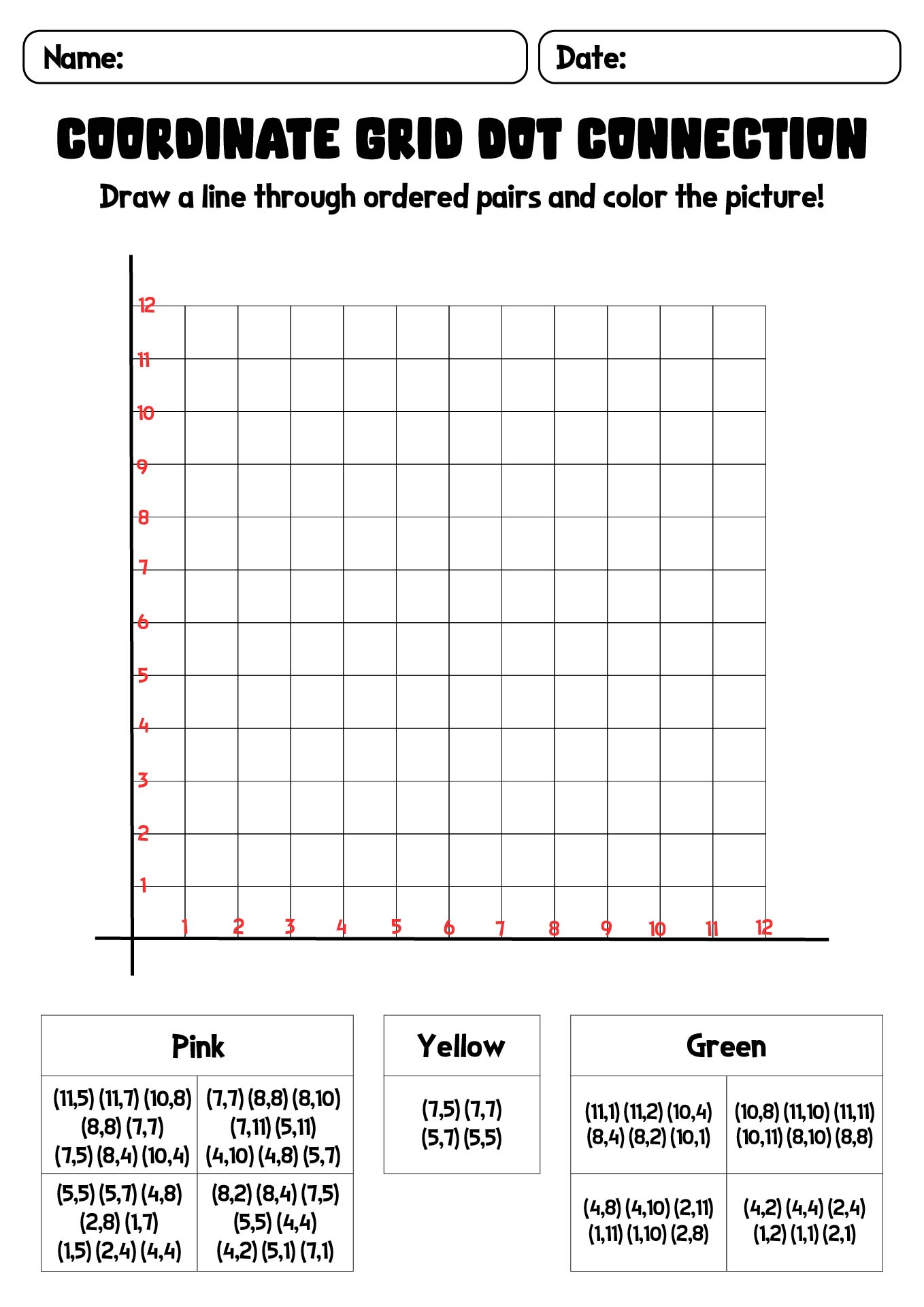 Coordinate Grid Dot Connection Math Games