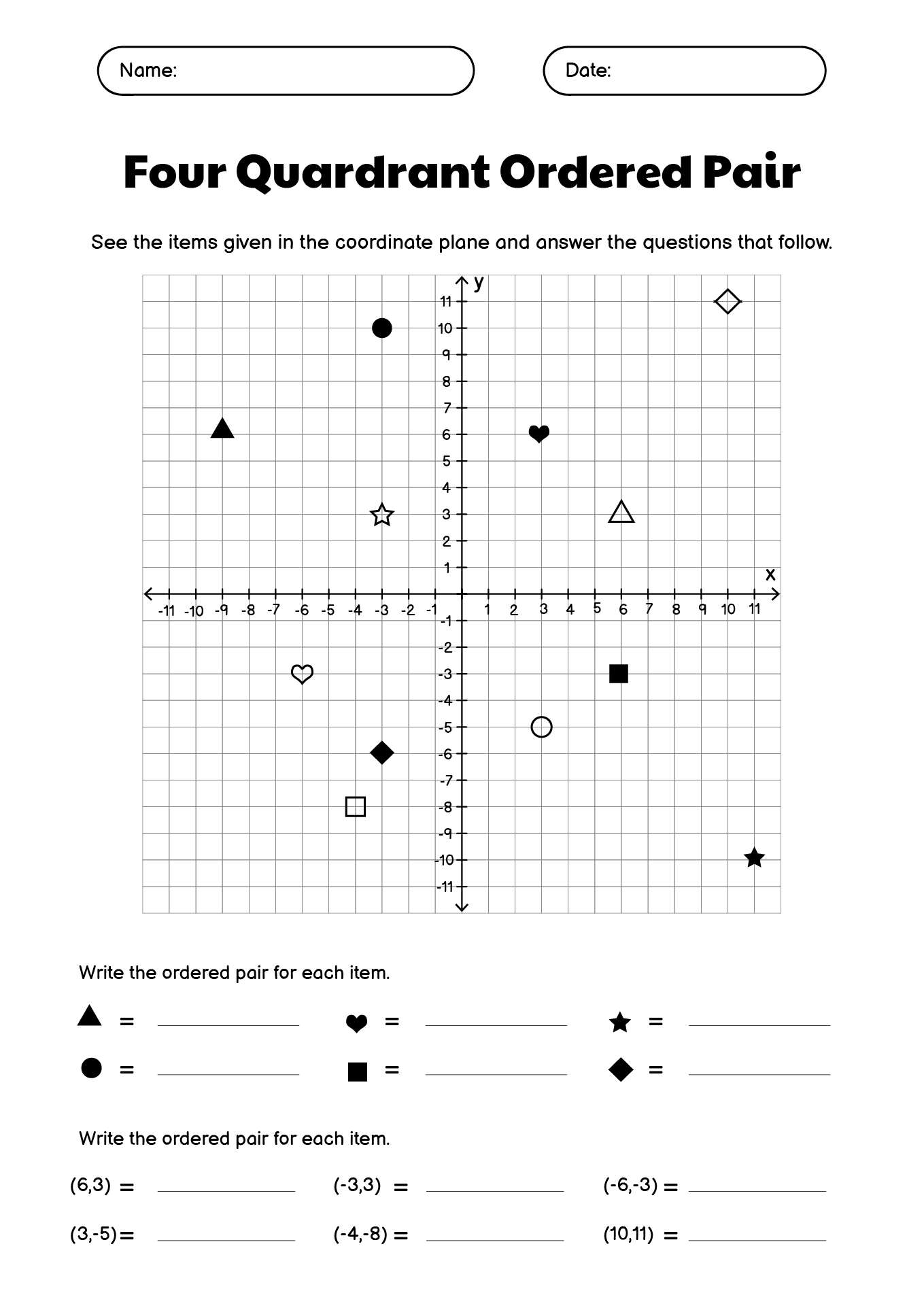 Coordinate Grid Worksheets for 5th Grade