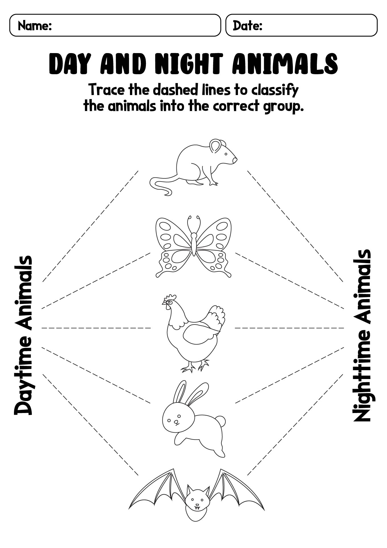 Day and Night Animals Activity Sheet