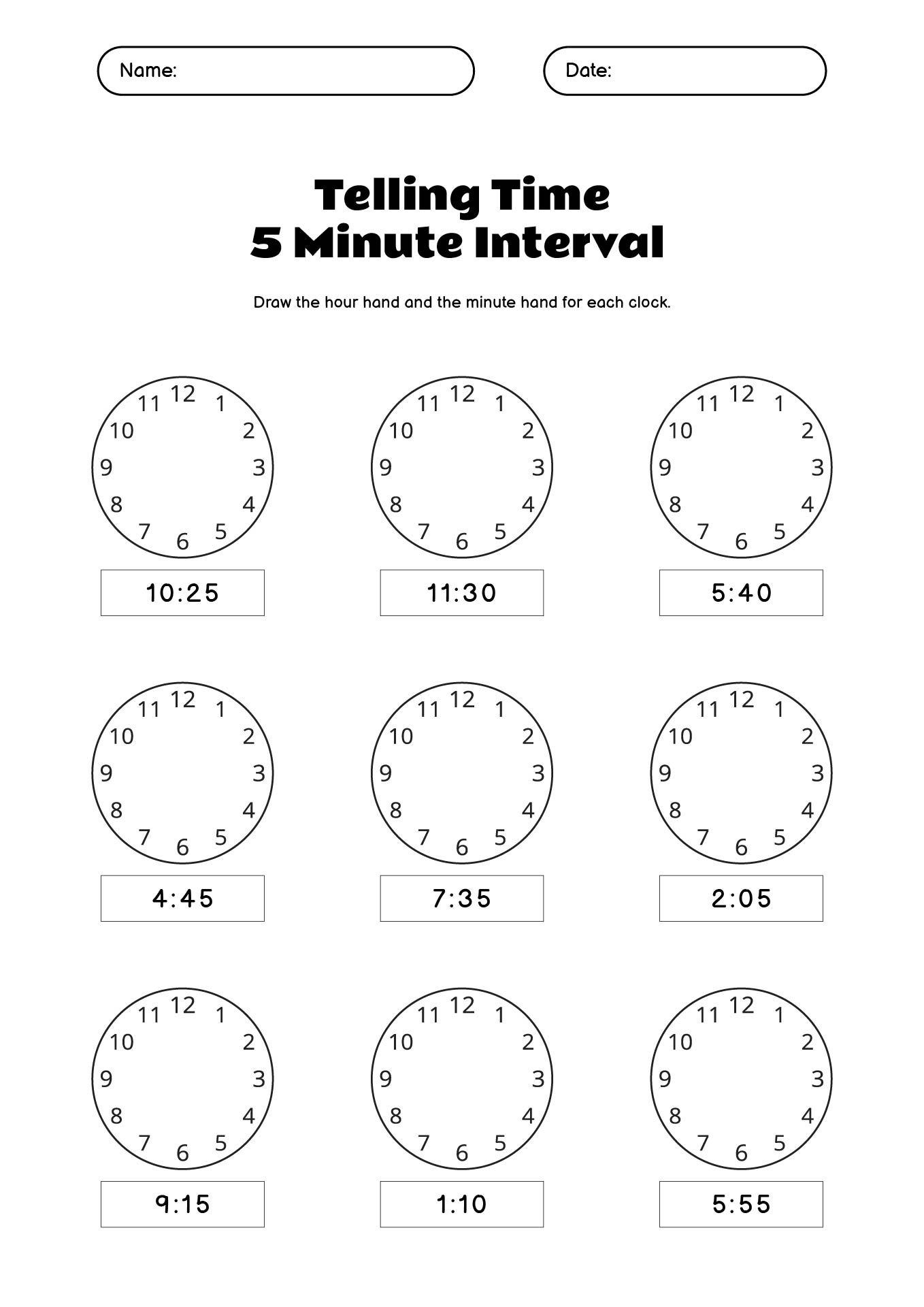 Digital & Analog Clock Matching Puzzle 5 Minute Intervals Worksheet