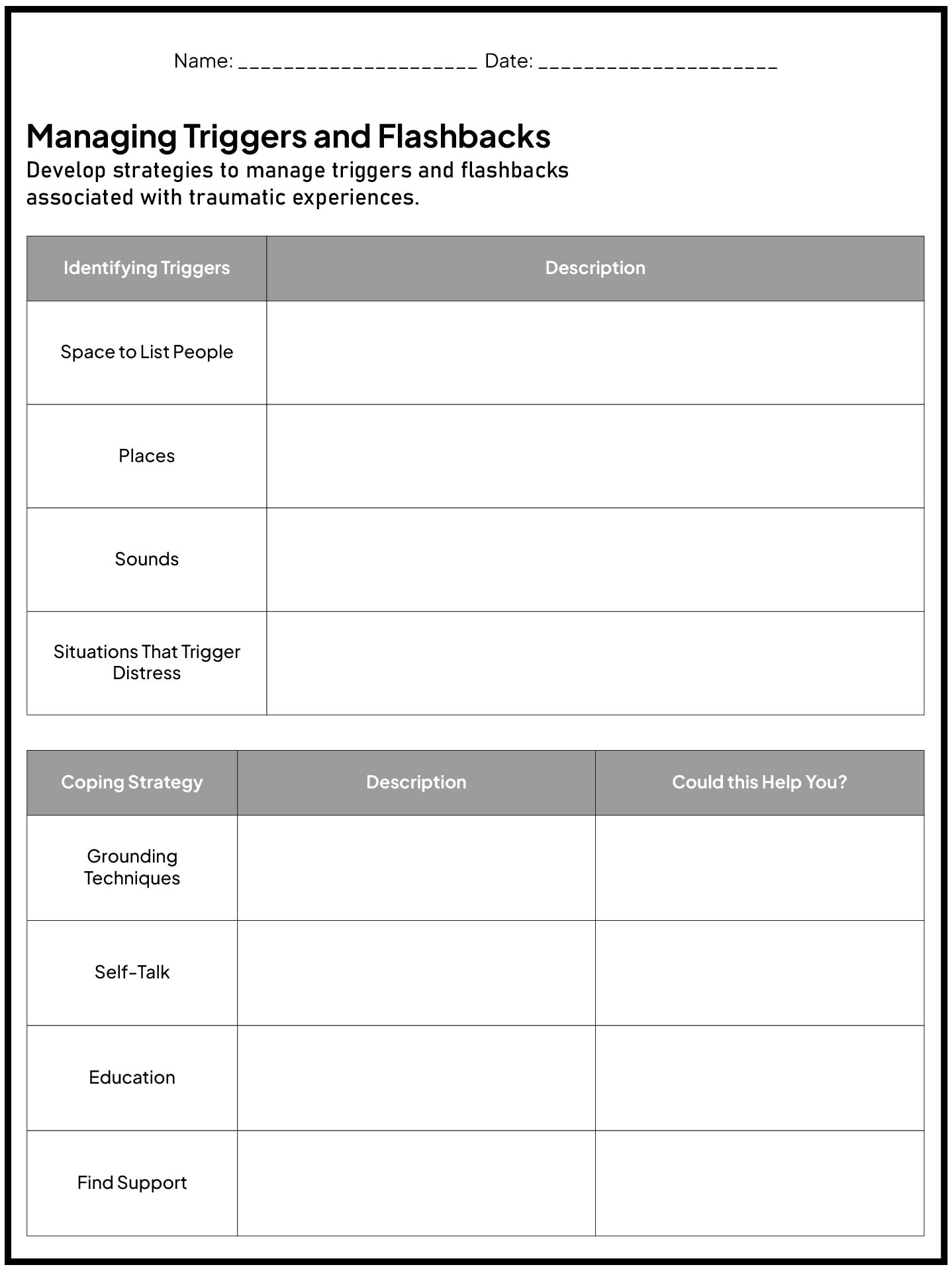 Domestic Violence Coping Skills Worksheets