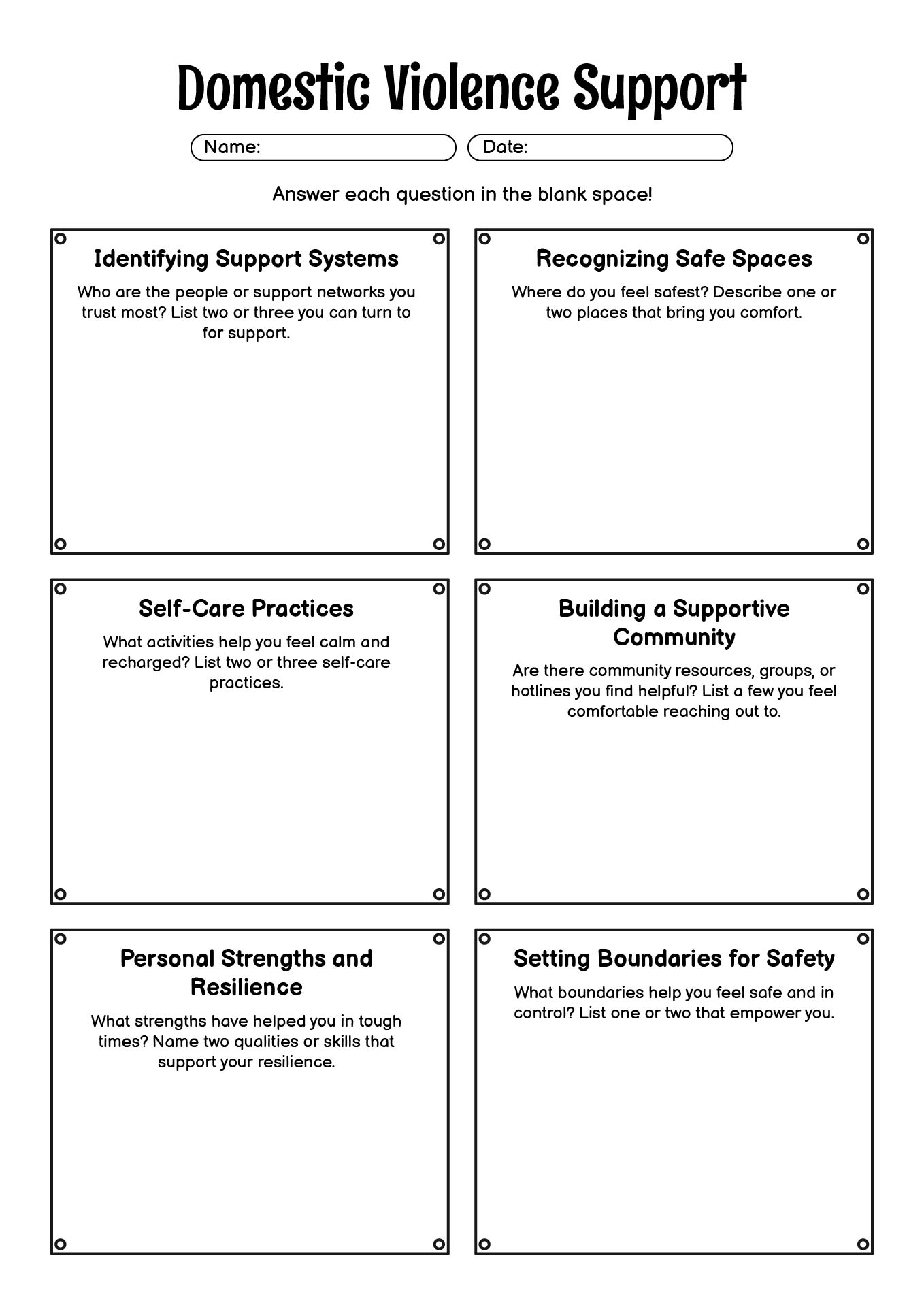 Domestic Violence Support Exercises