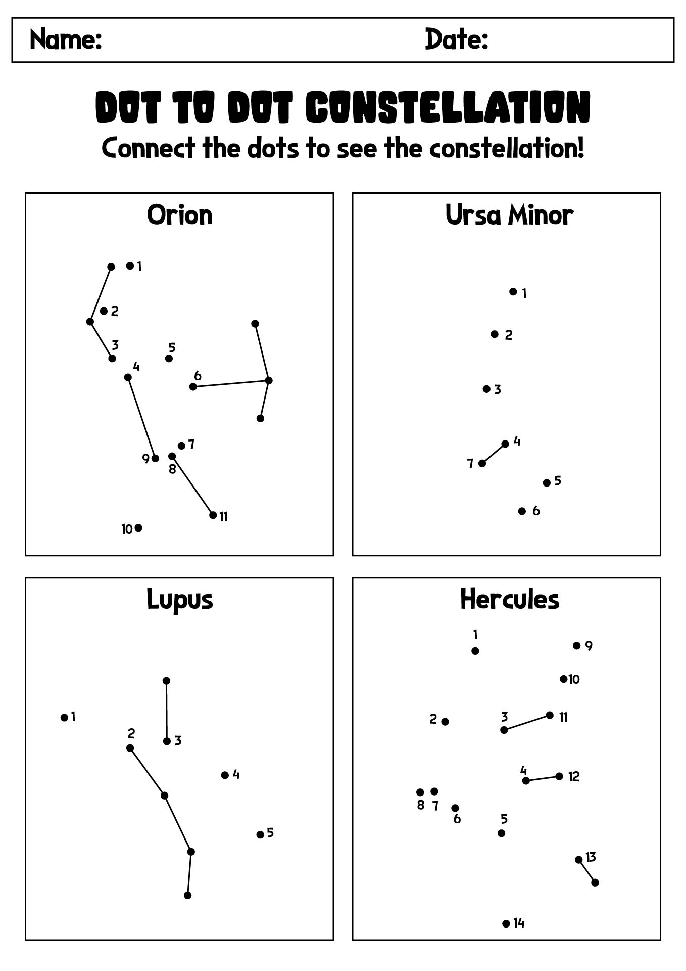 Dot to Dot Constellation Worksheet