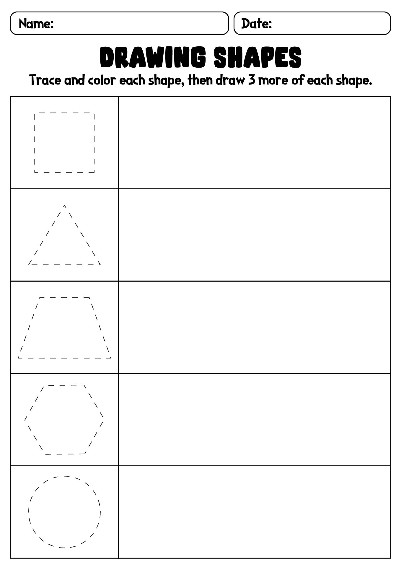 Early Learners Drawing Different Shapes Worksheets