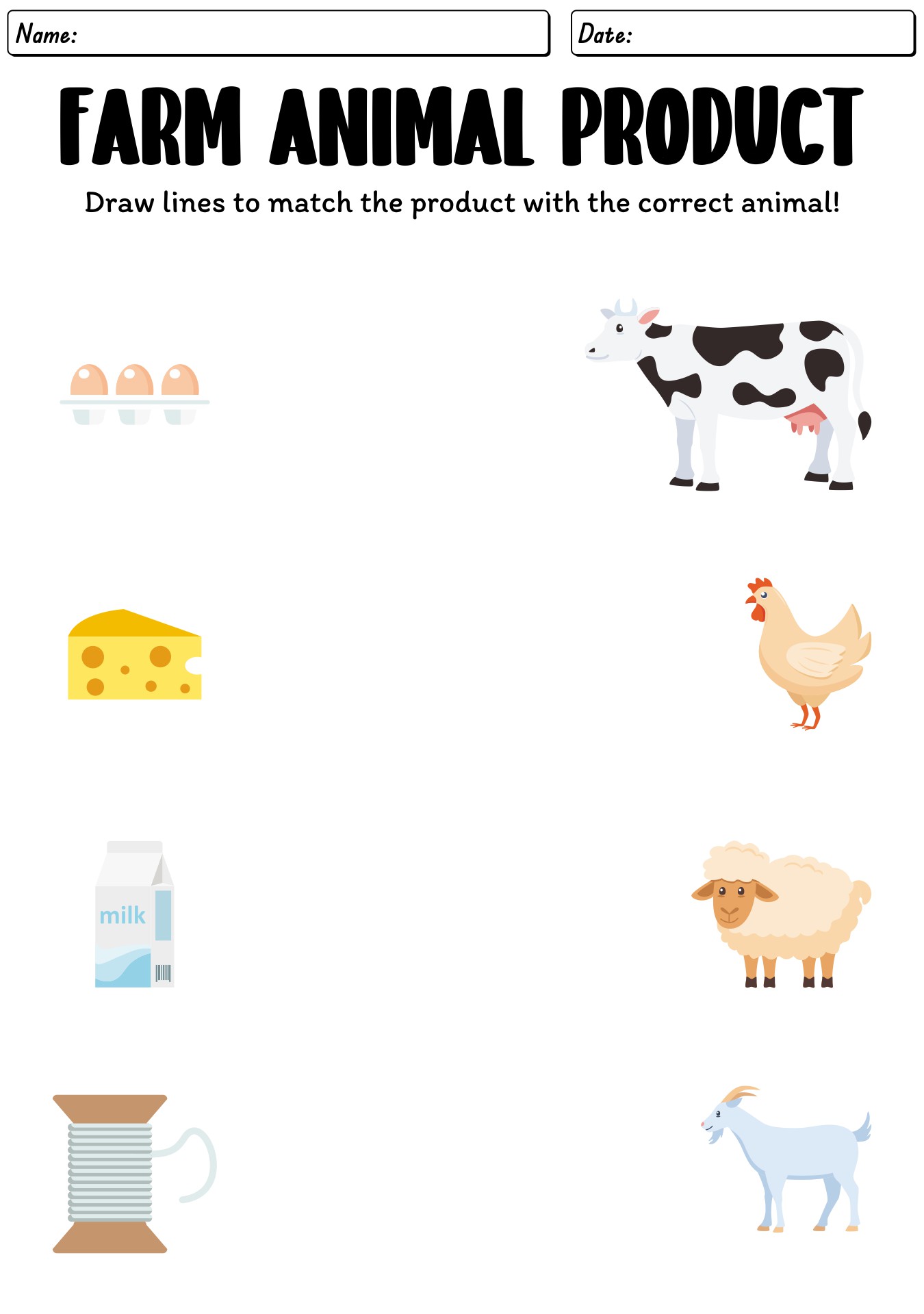 Educational Worksheet On Products From Farm Animals