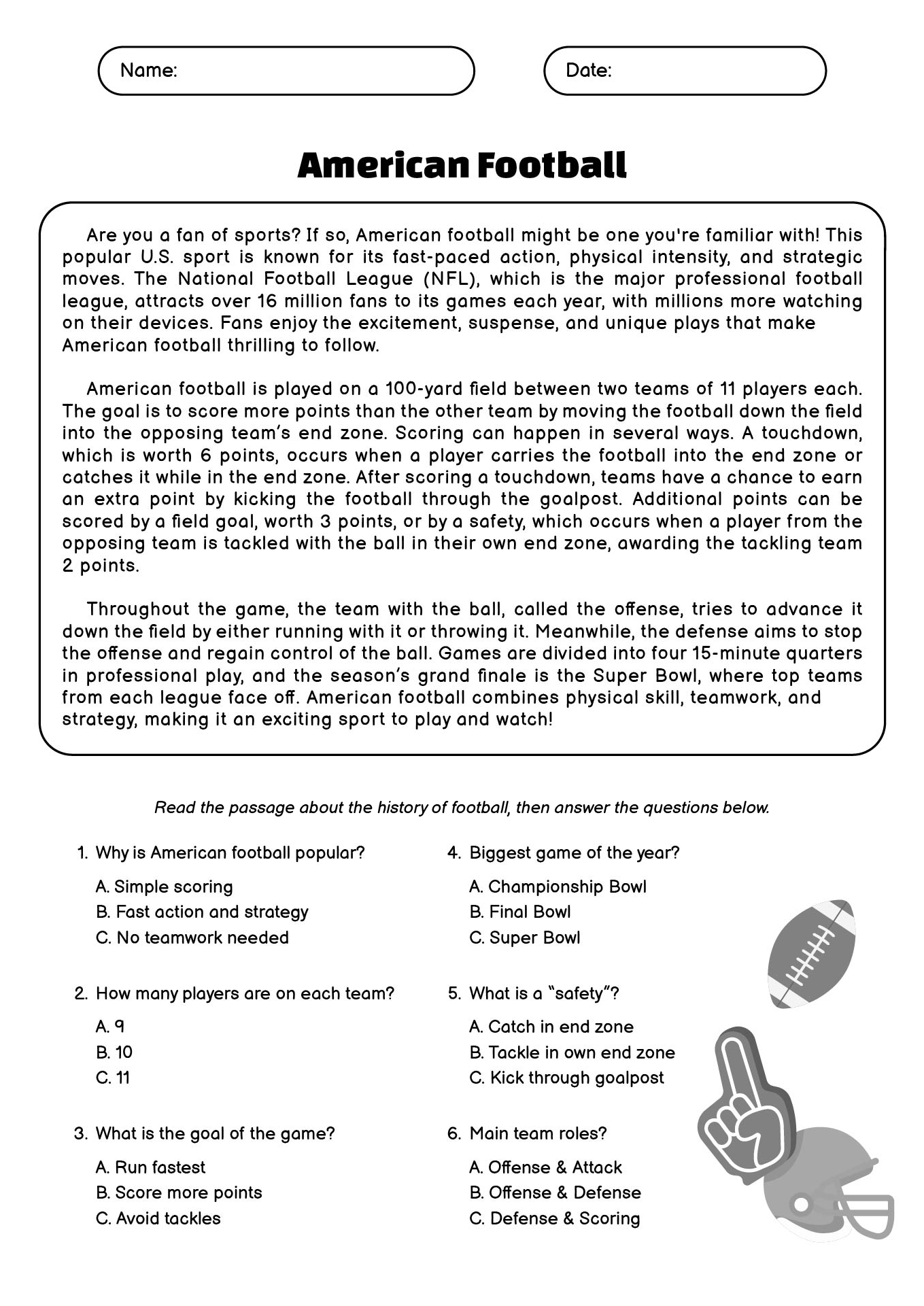 Elementary Sports Themed Reading Passages