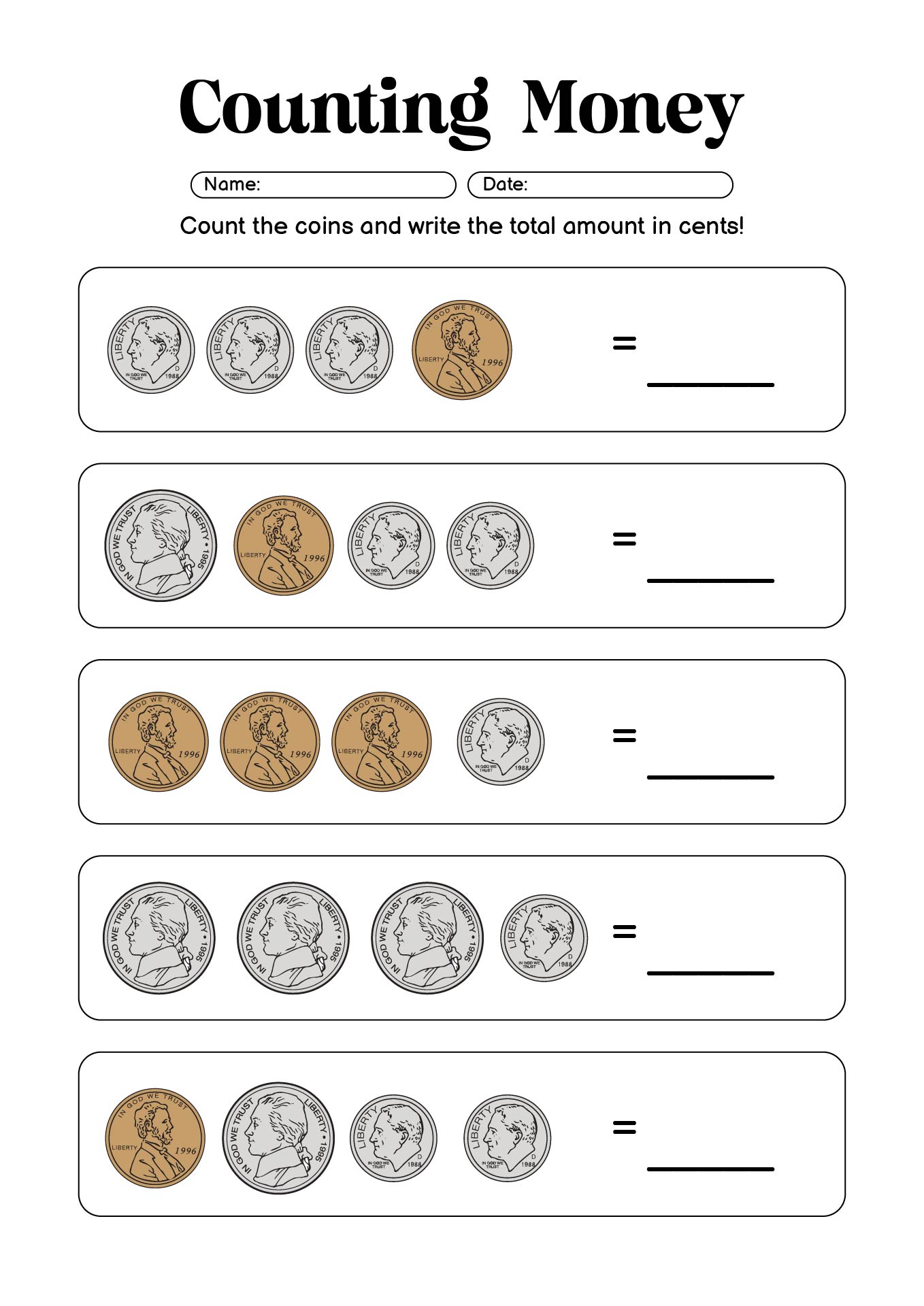 First Grade Counting Money Exercises