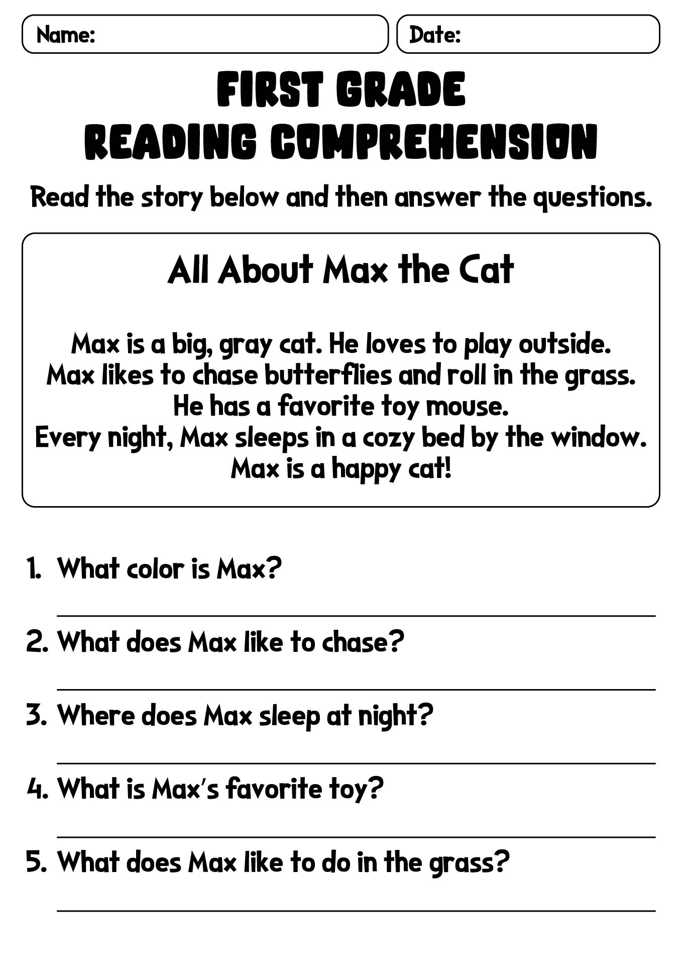 First Grade Reading Comprehension Practice Sheets