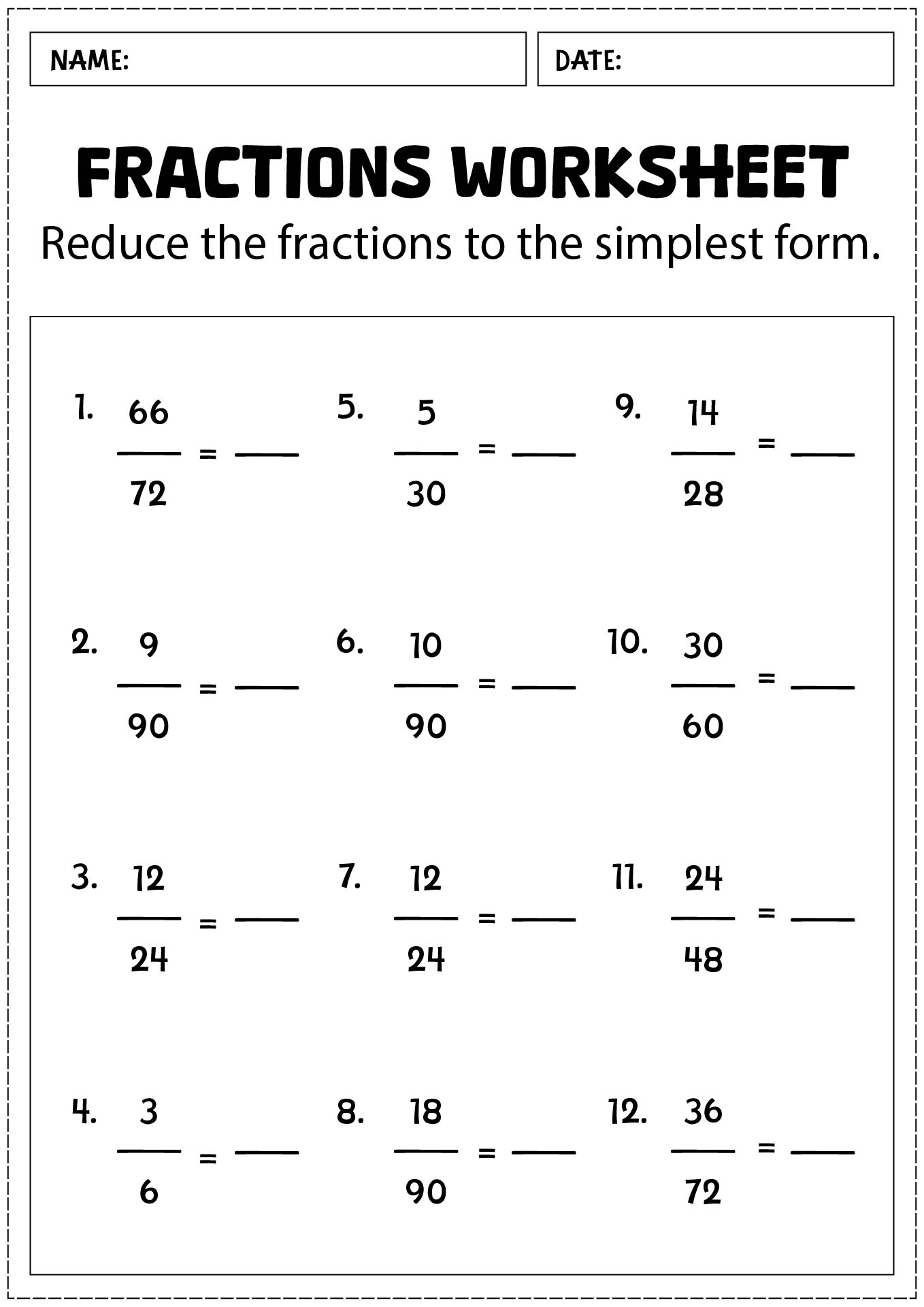 Fractions Practice Printable Math Worksheets