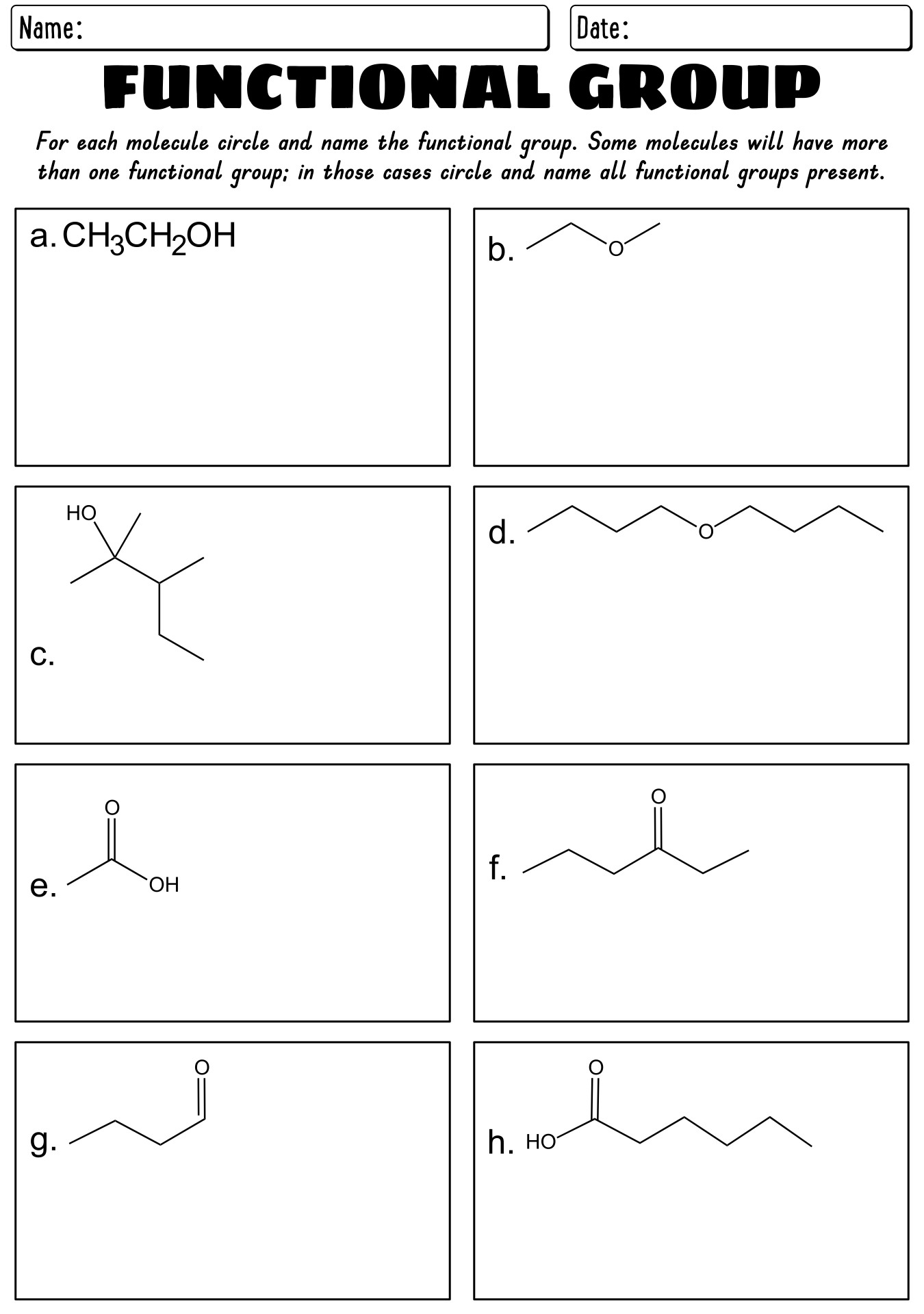 Functional Group Naming Practice Worksheet