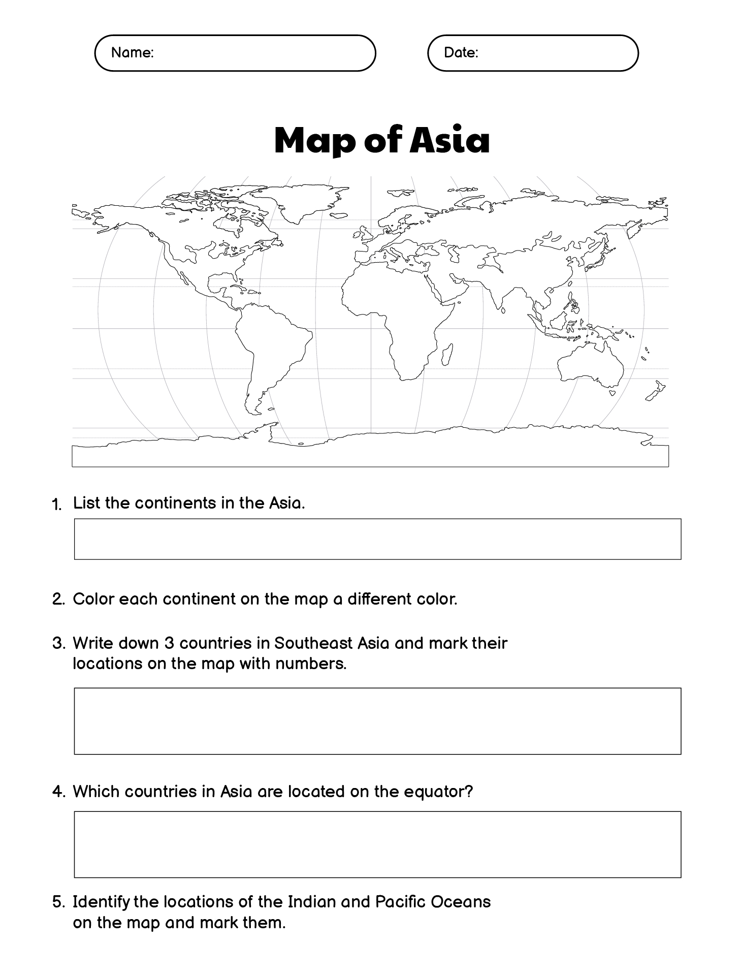 Geography Map Activities Worksheets