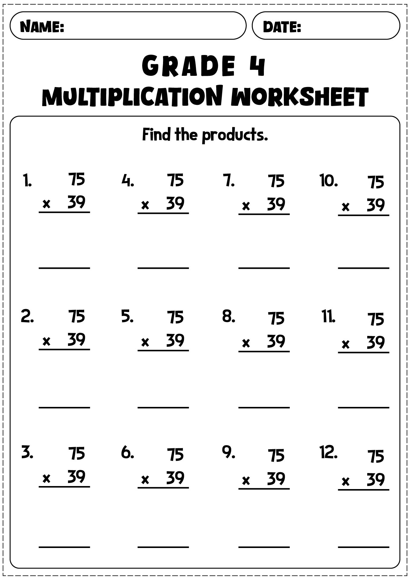 Grade 4 Math Multiplication Worksheets