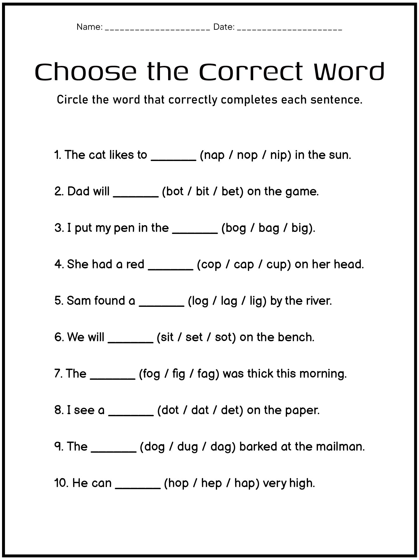 Grade 5 Spelling Test Worksheet