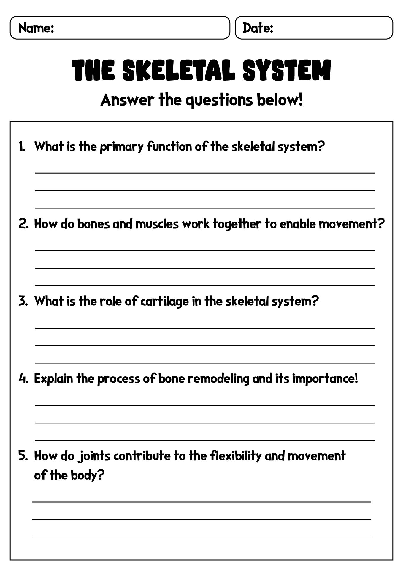 High School Anatomy and Physiology Worksheets