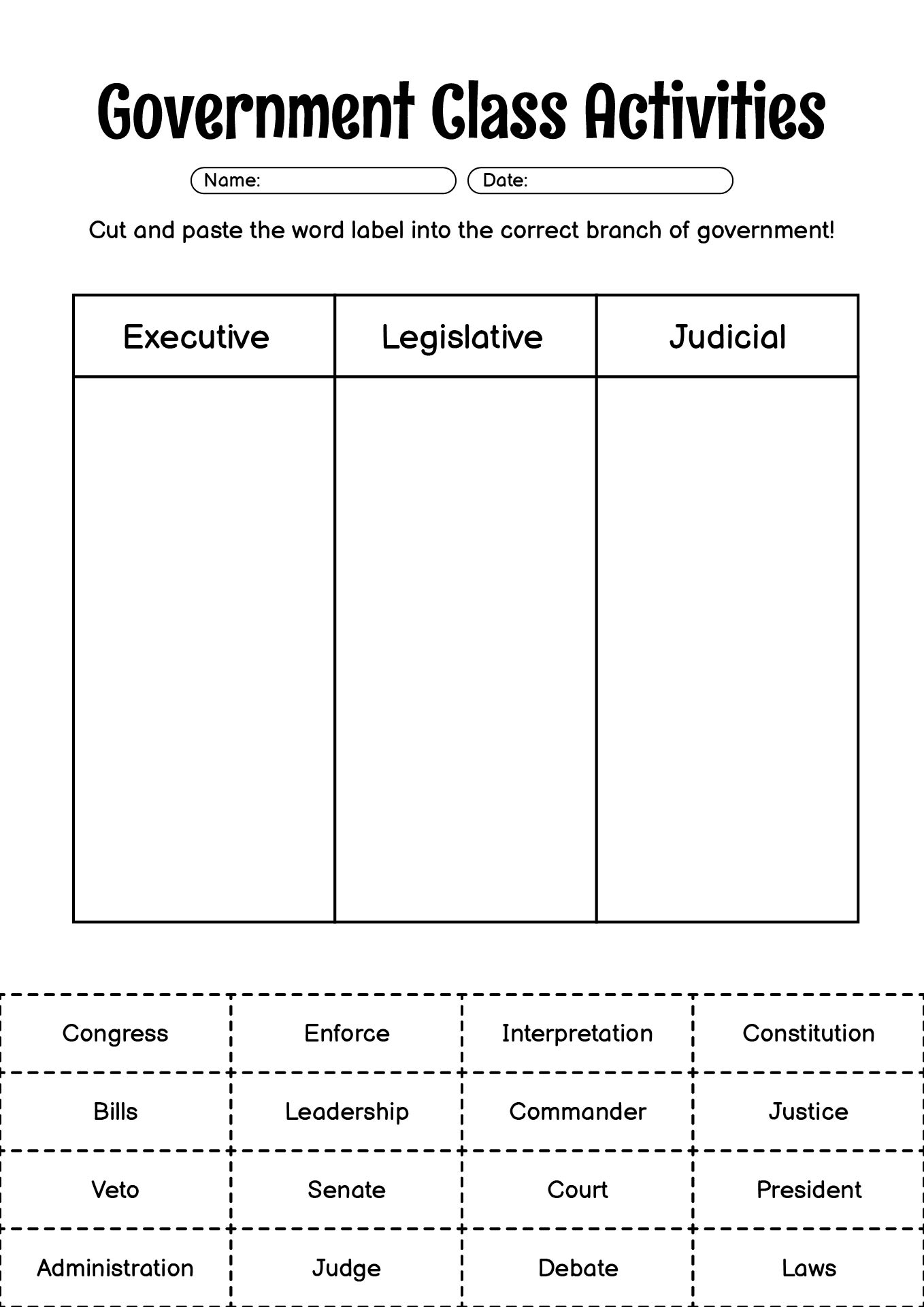 High School Government Class Activities