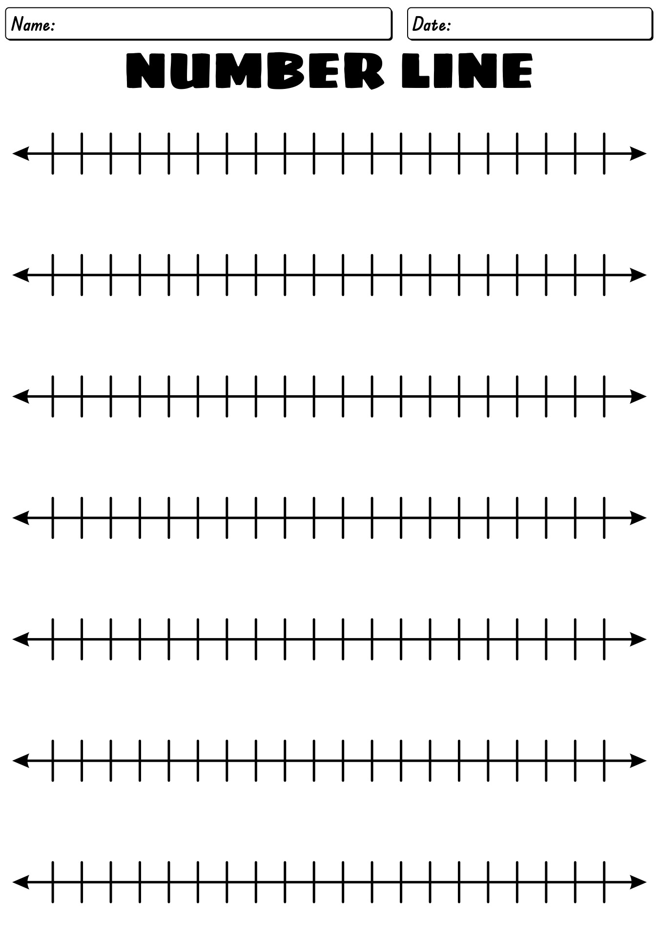 Horizontal Number Line Blank Coordinate Worksheets