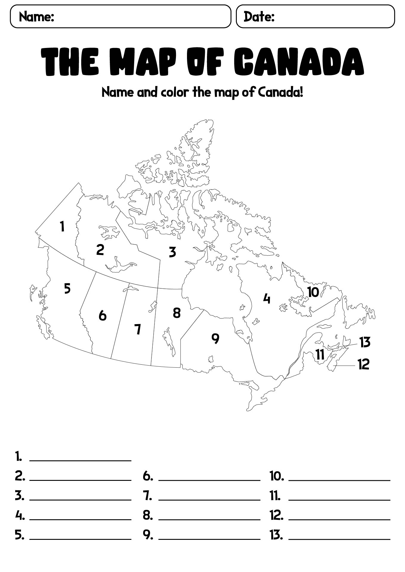 Interactive Canada Geography Worksheet