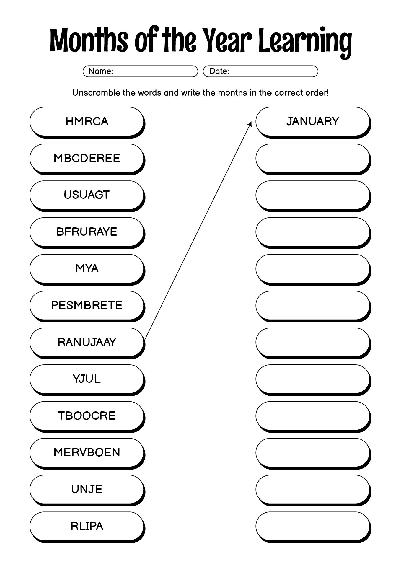 Interactive Months of the Year Learning Sheet