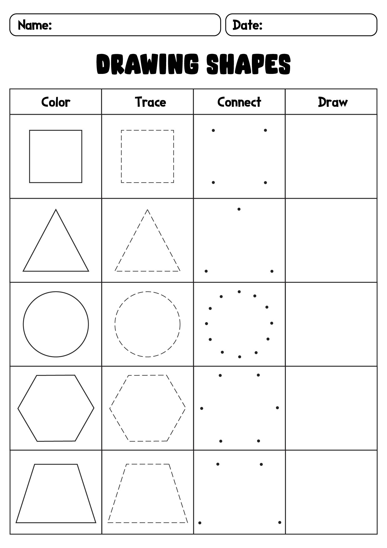 Kindergarten Drawing Shapes Worksheets