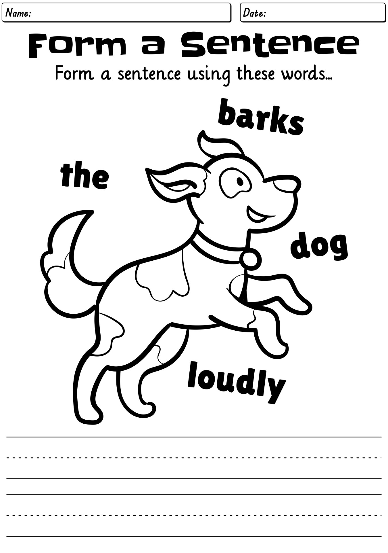 Kindergarten Sentence Building Worksheets