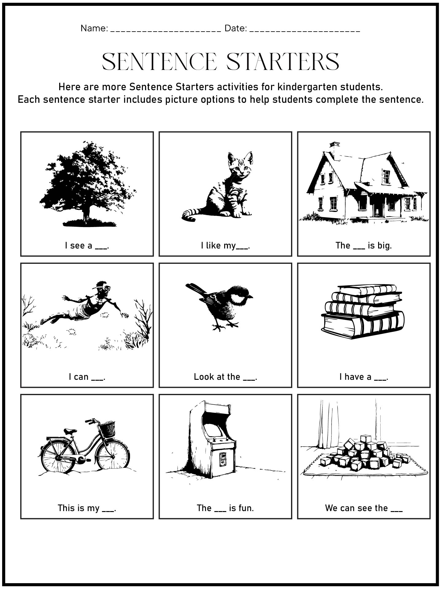 Kindergarten Sentence Building Worksheets