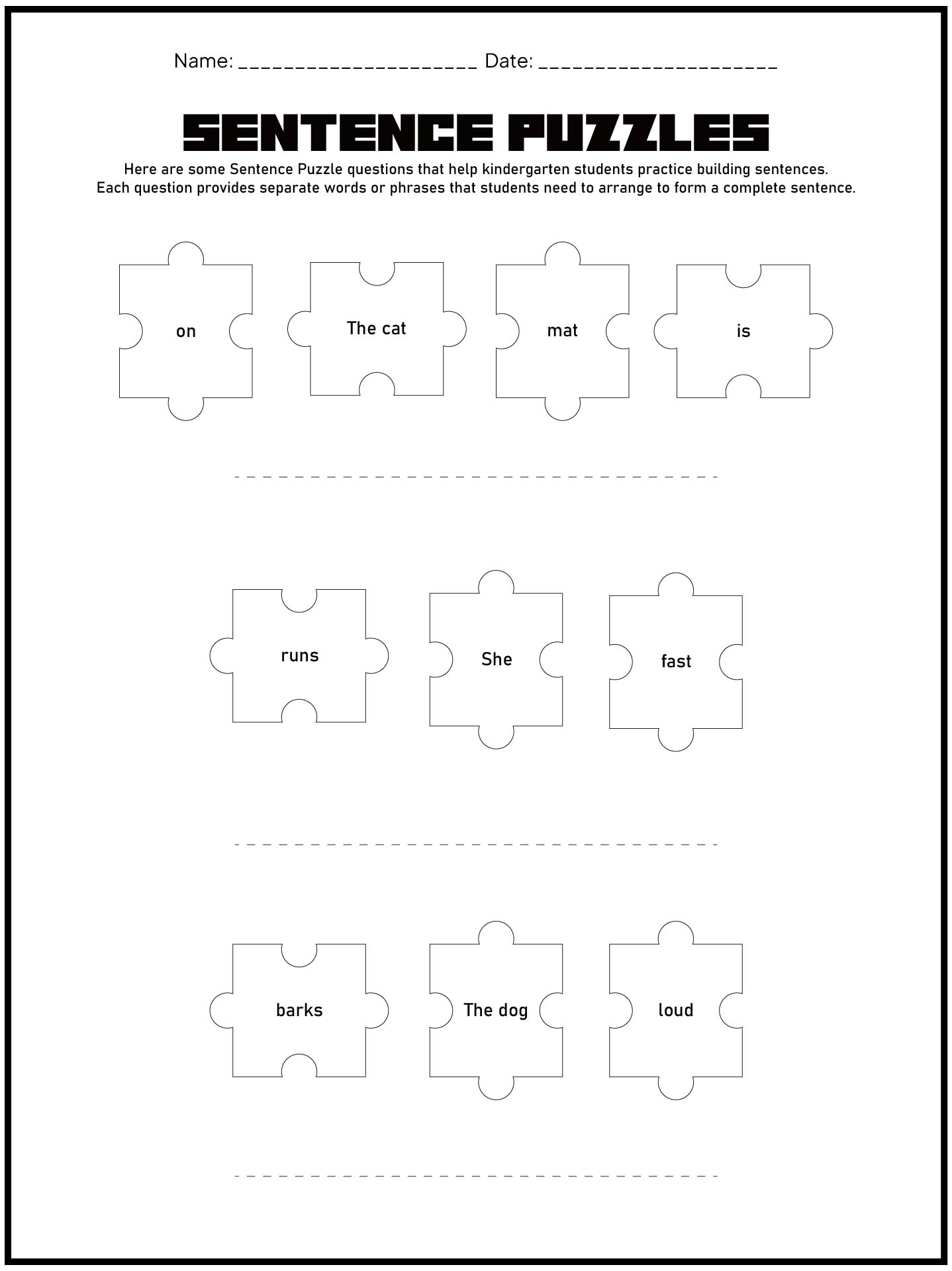 Kindergarten Sentence Structure Activities