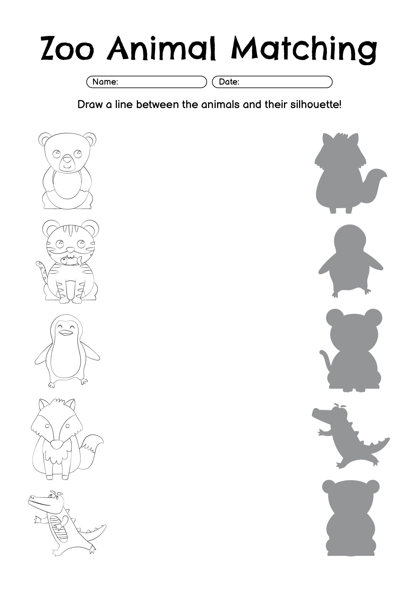 Kindergarten Zoo Animal Matching Exercises