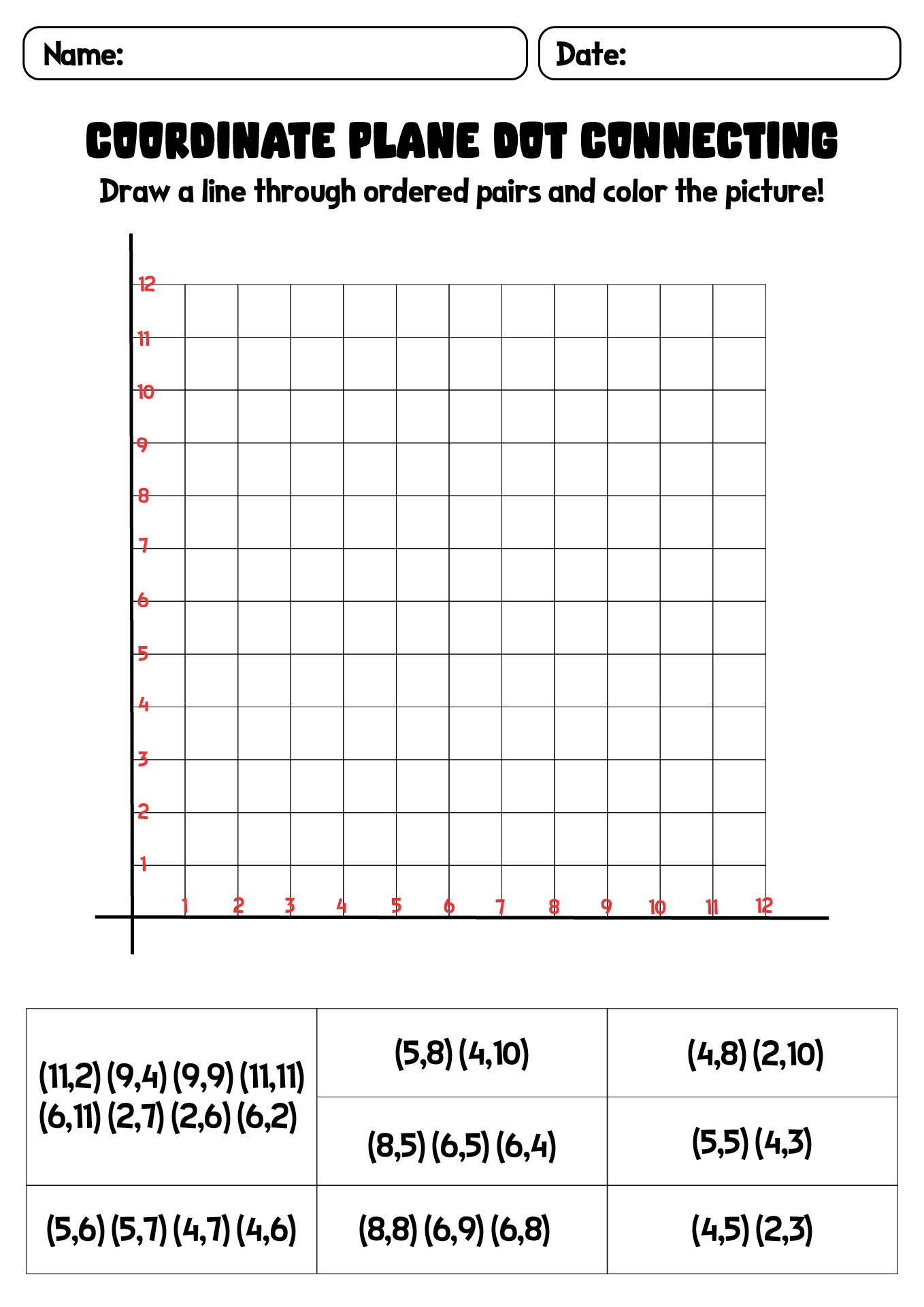 Math Worksheets On Coordinate Plane Dot Connecting