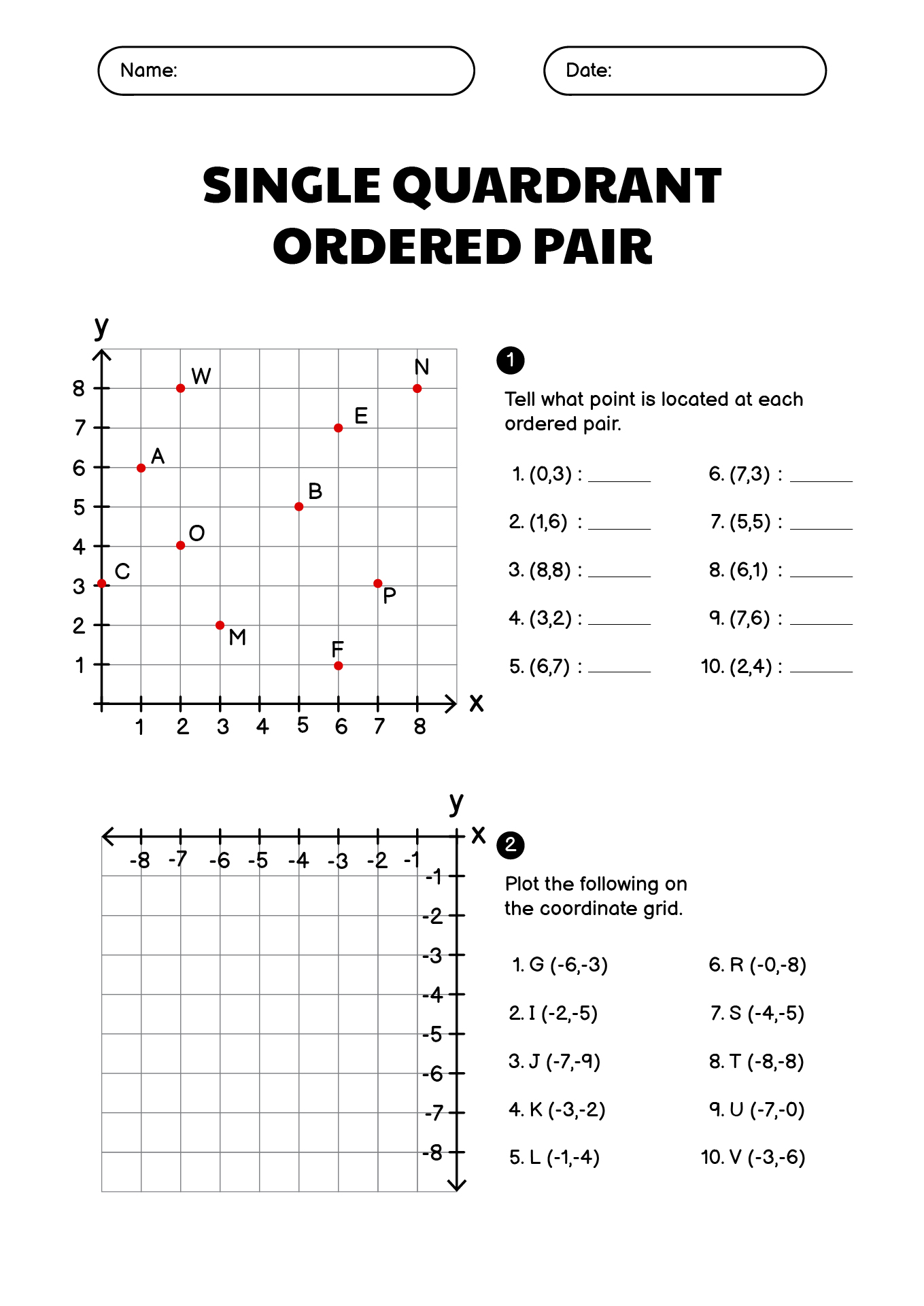 Math Worksheets on Graphing Coordinates