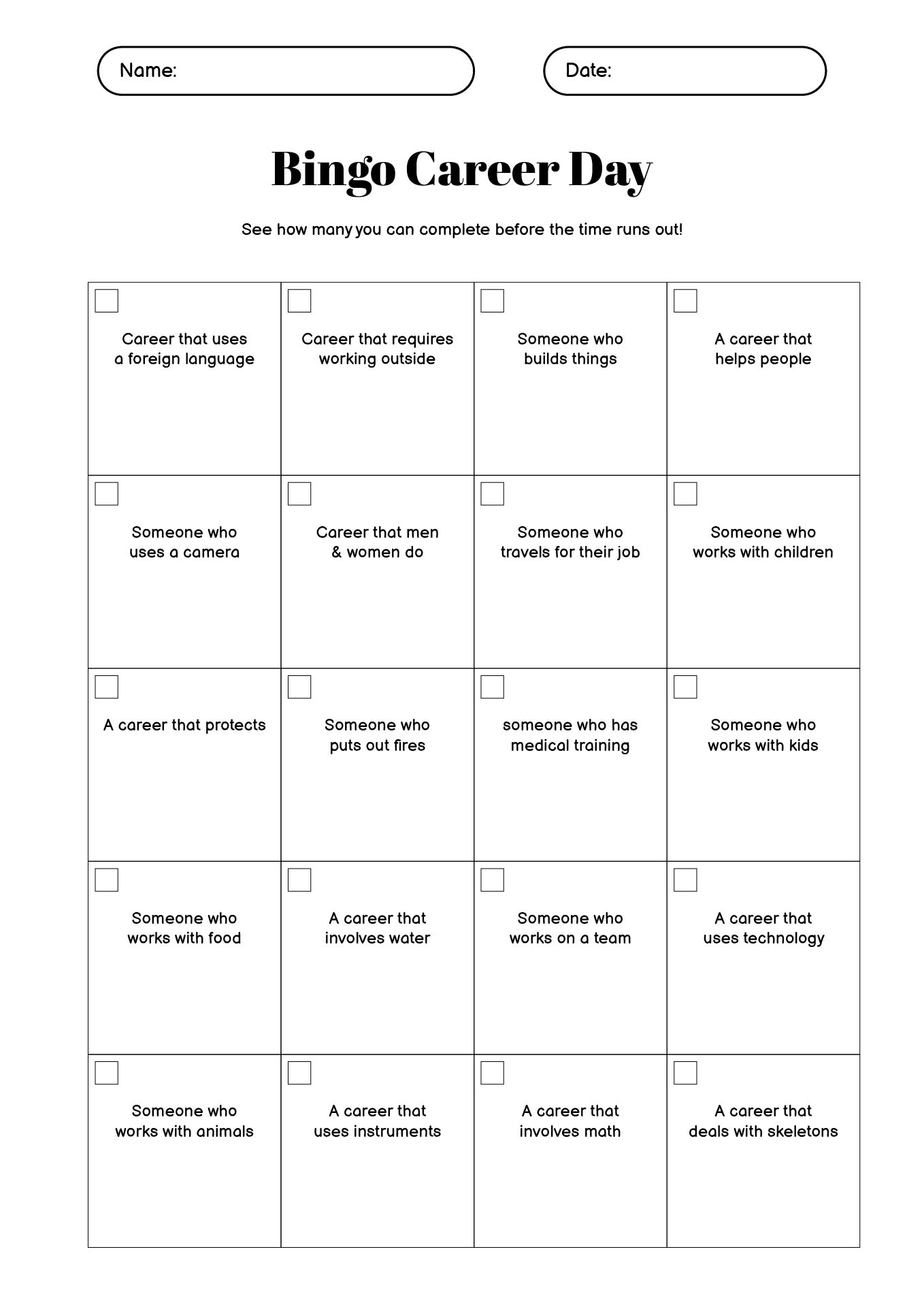 Middle School Career Day Worksheets