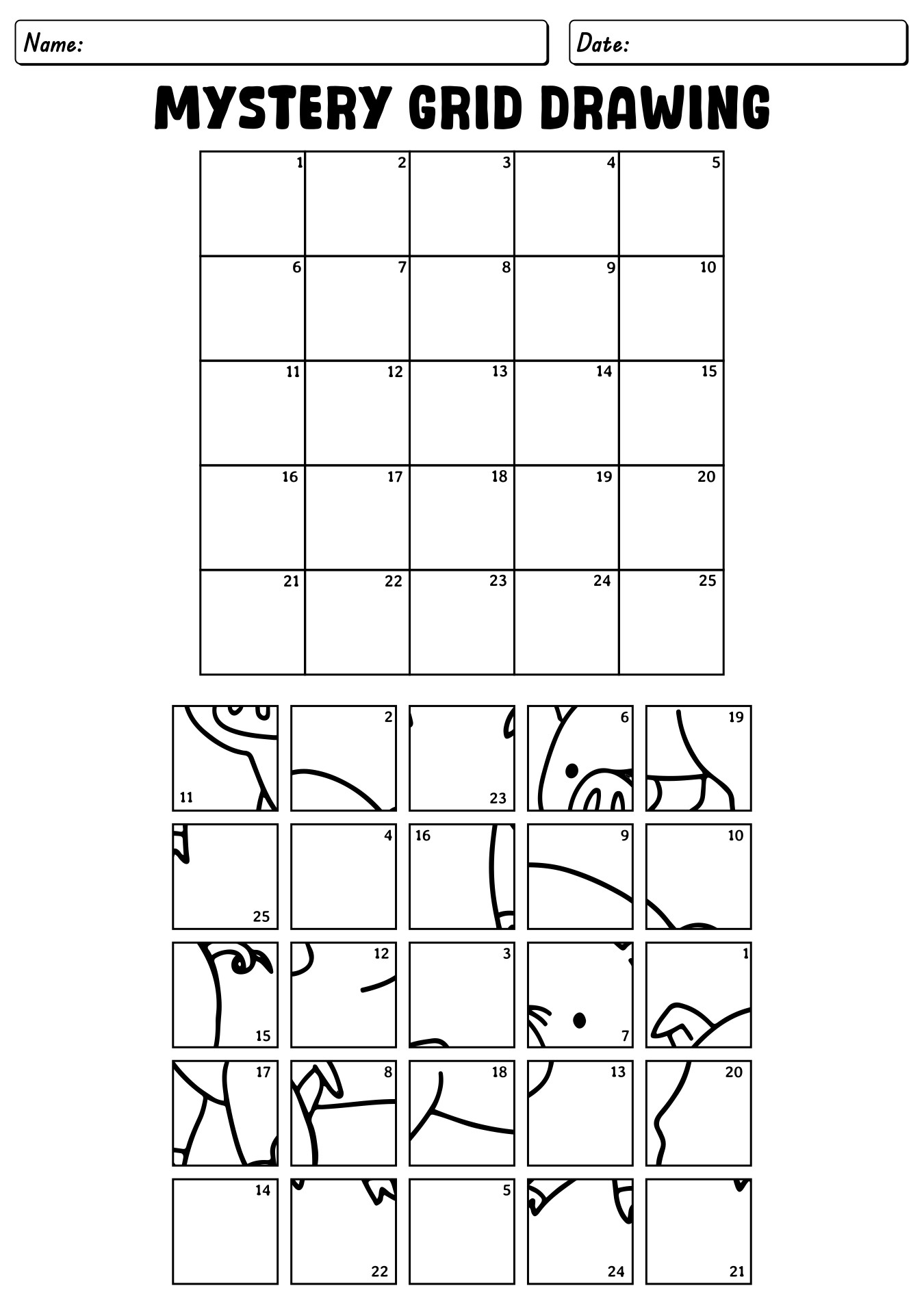 Mystery Grid Art Worksheets For Middle School