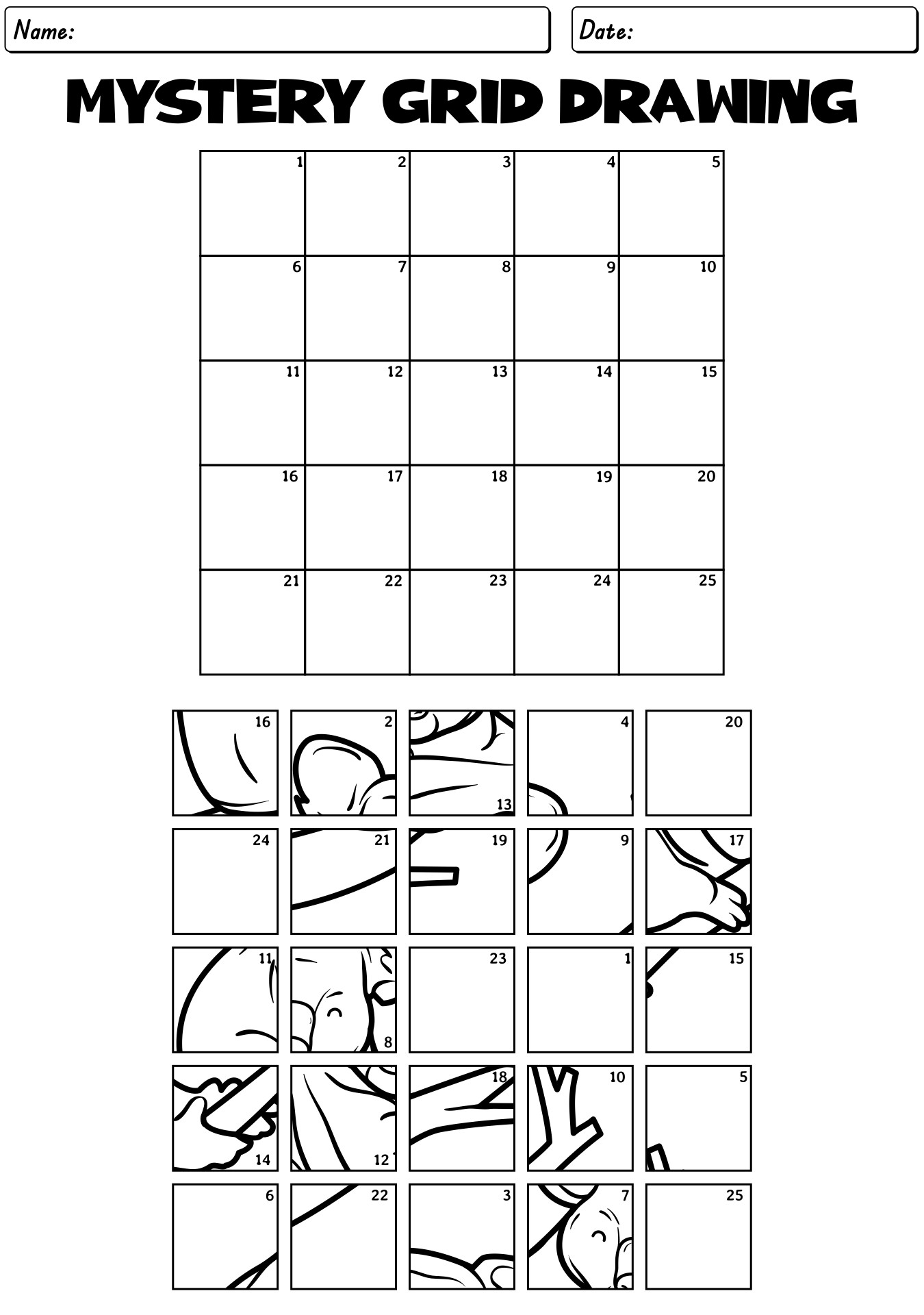 Mystery Grid Drawing Worksheets For Art Projects