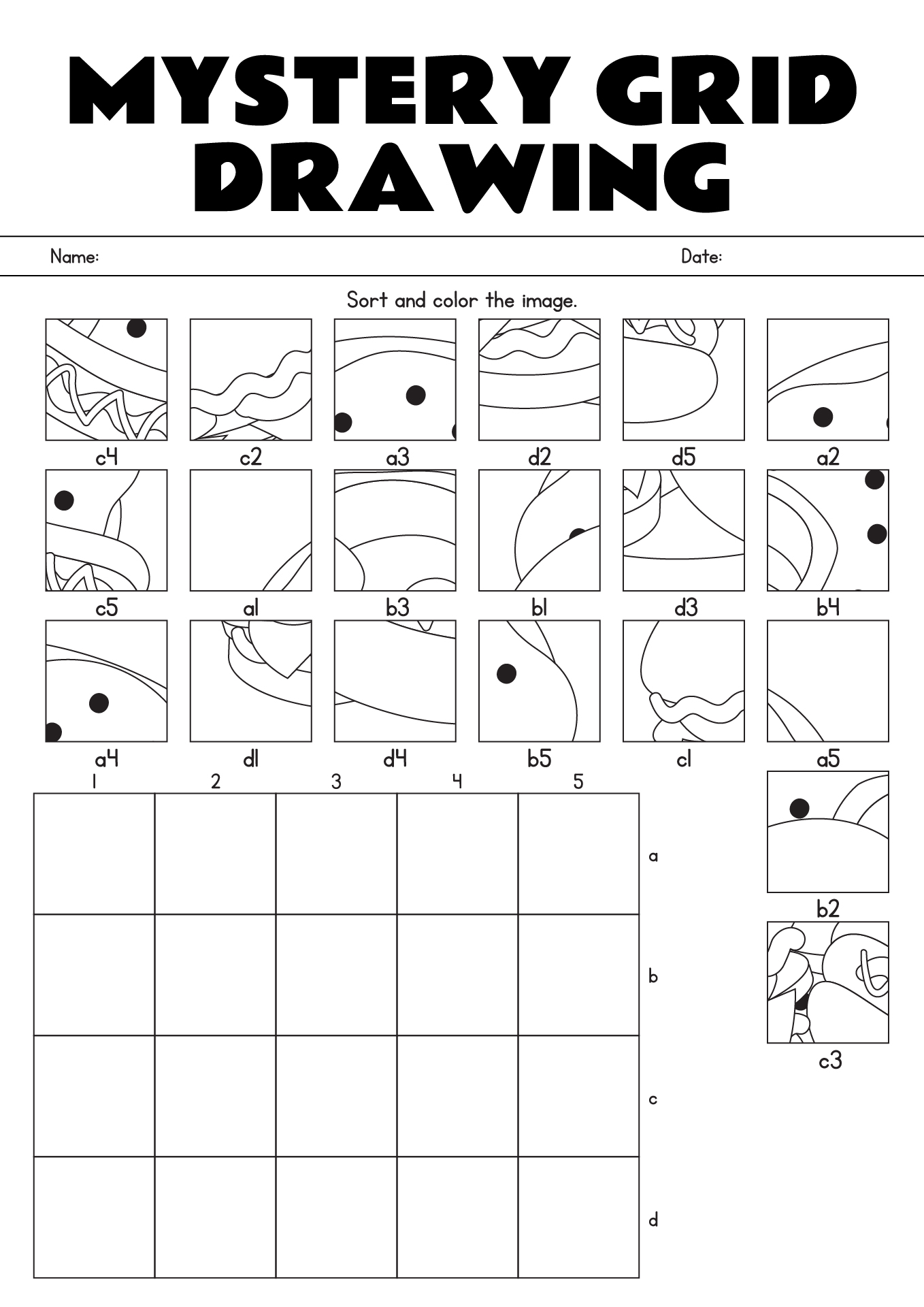 Mystery Grid Drawing Worksheets For Kids