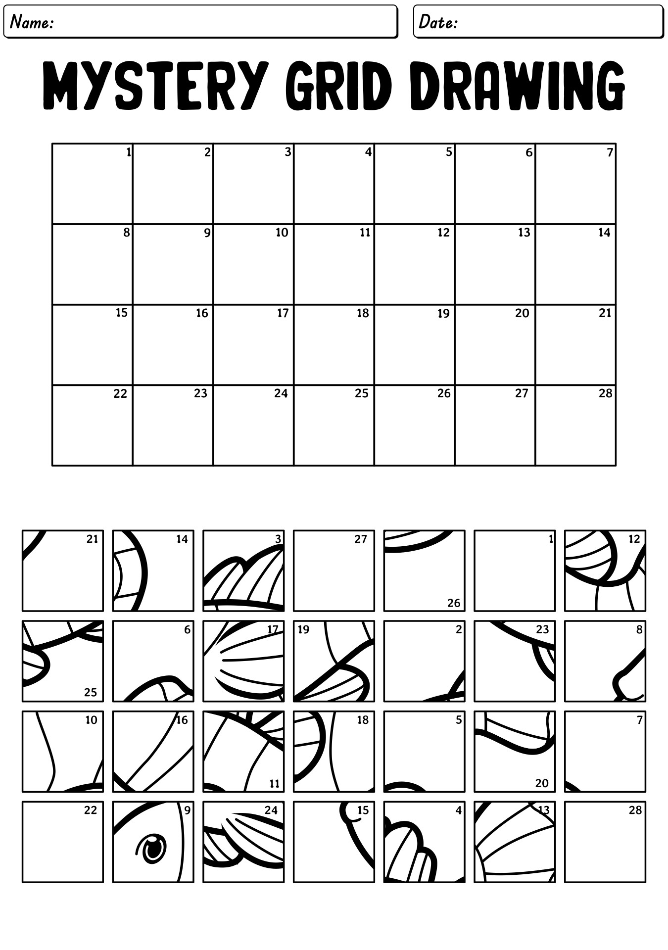 Mystery Grid Worksheets For Drawing Practice