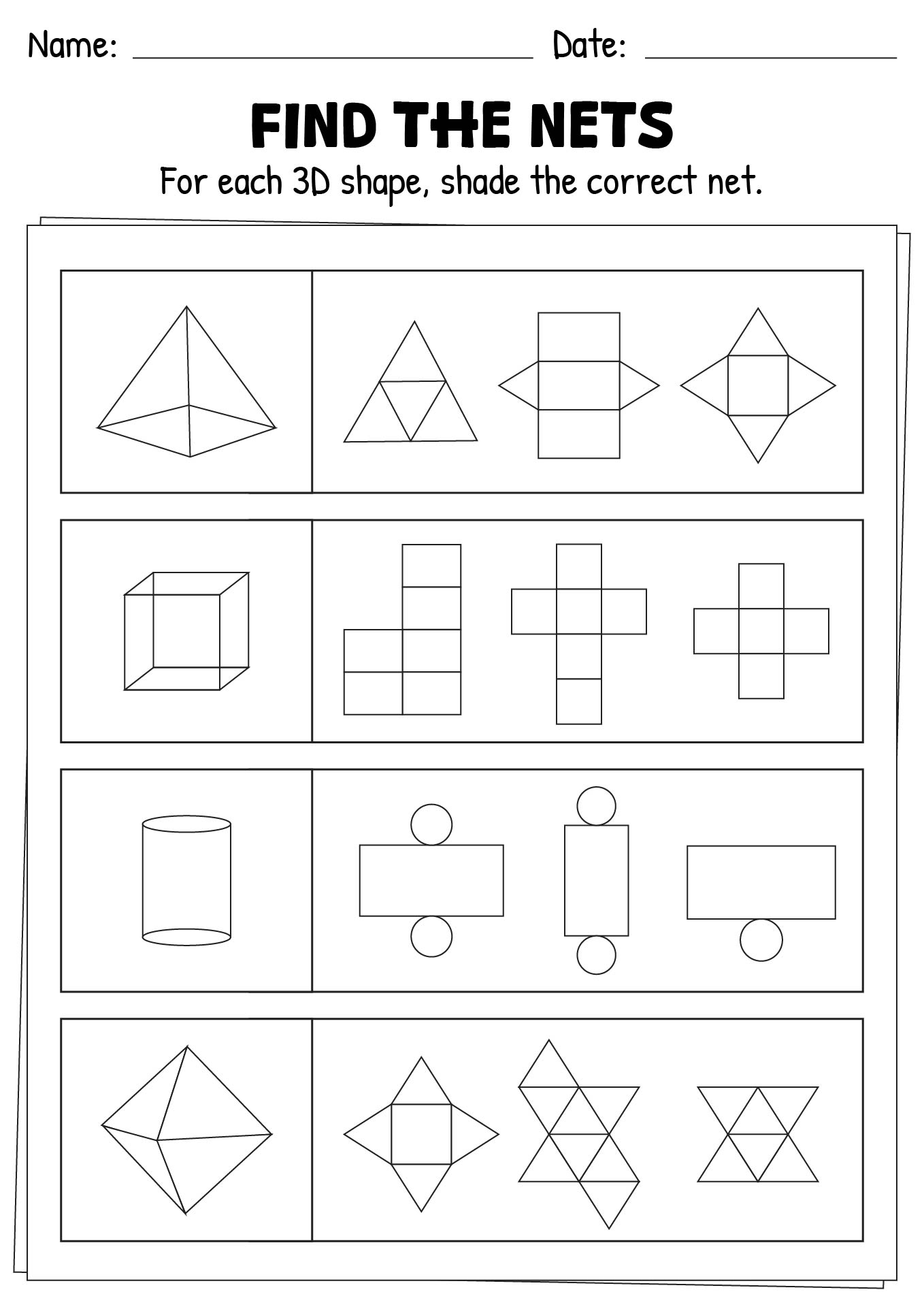 Nets for Cube and Pyramid Study Worksheet