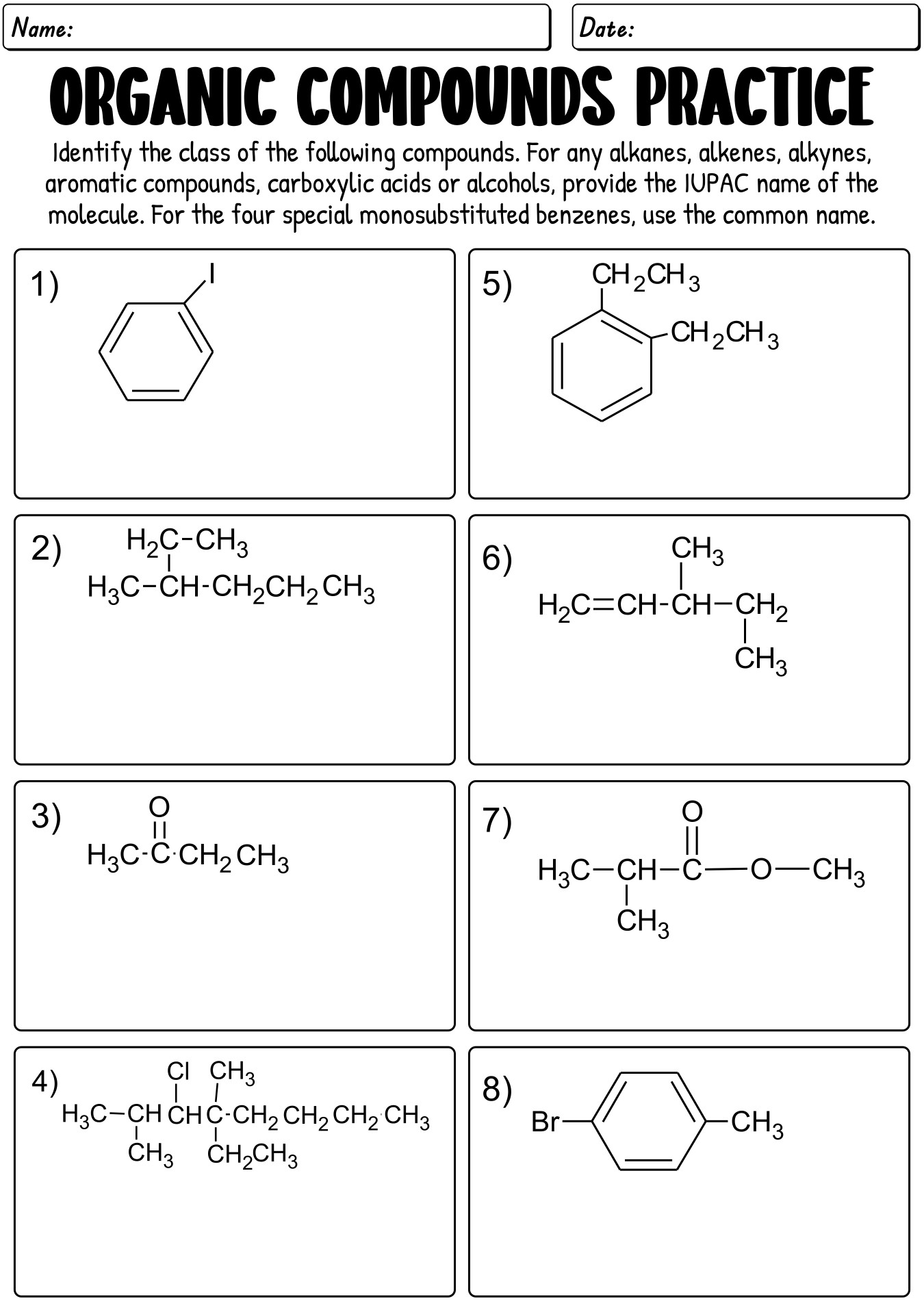 Organic Chemistry Functional Group Identification Worksheet