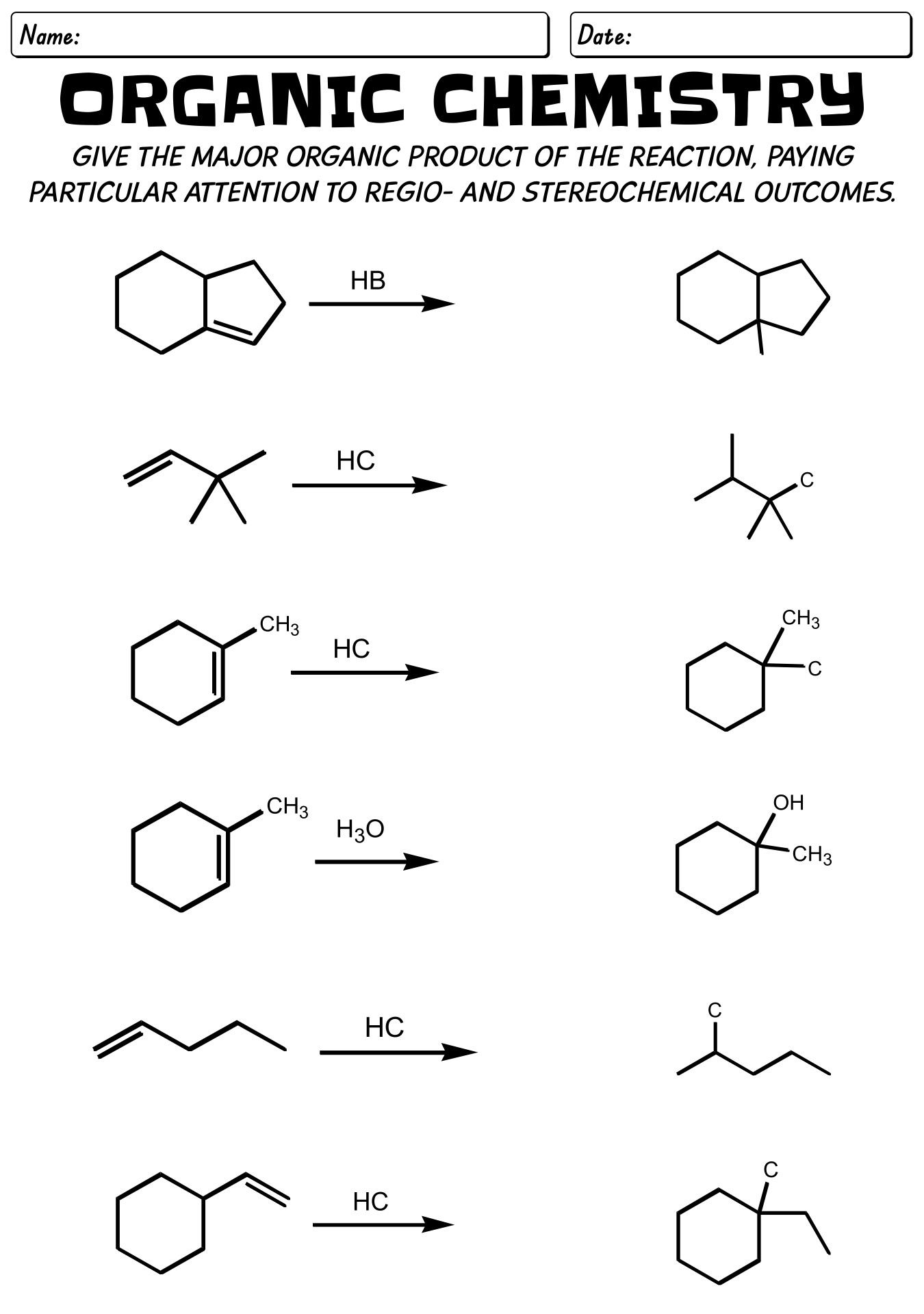 Organic Chemistry Reaction Mechanisms Worksheet with Answer Key