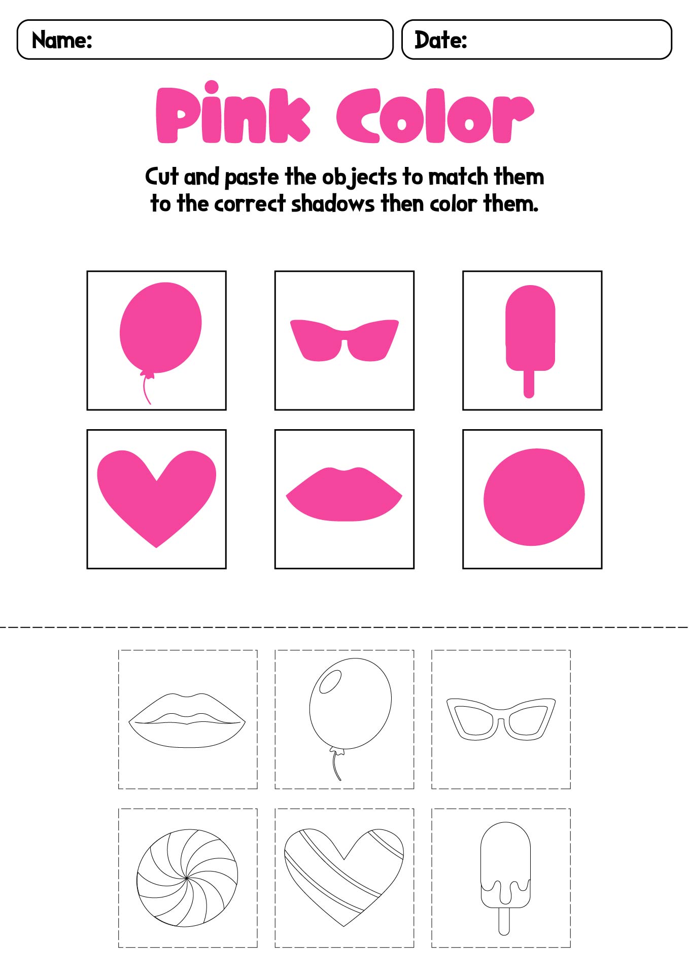 Pink Color Recognition Worksheets for Preschoolers