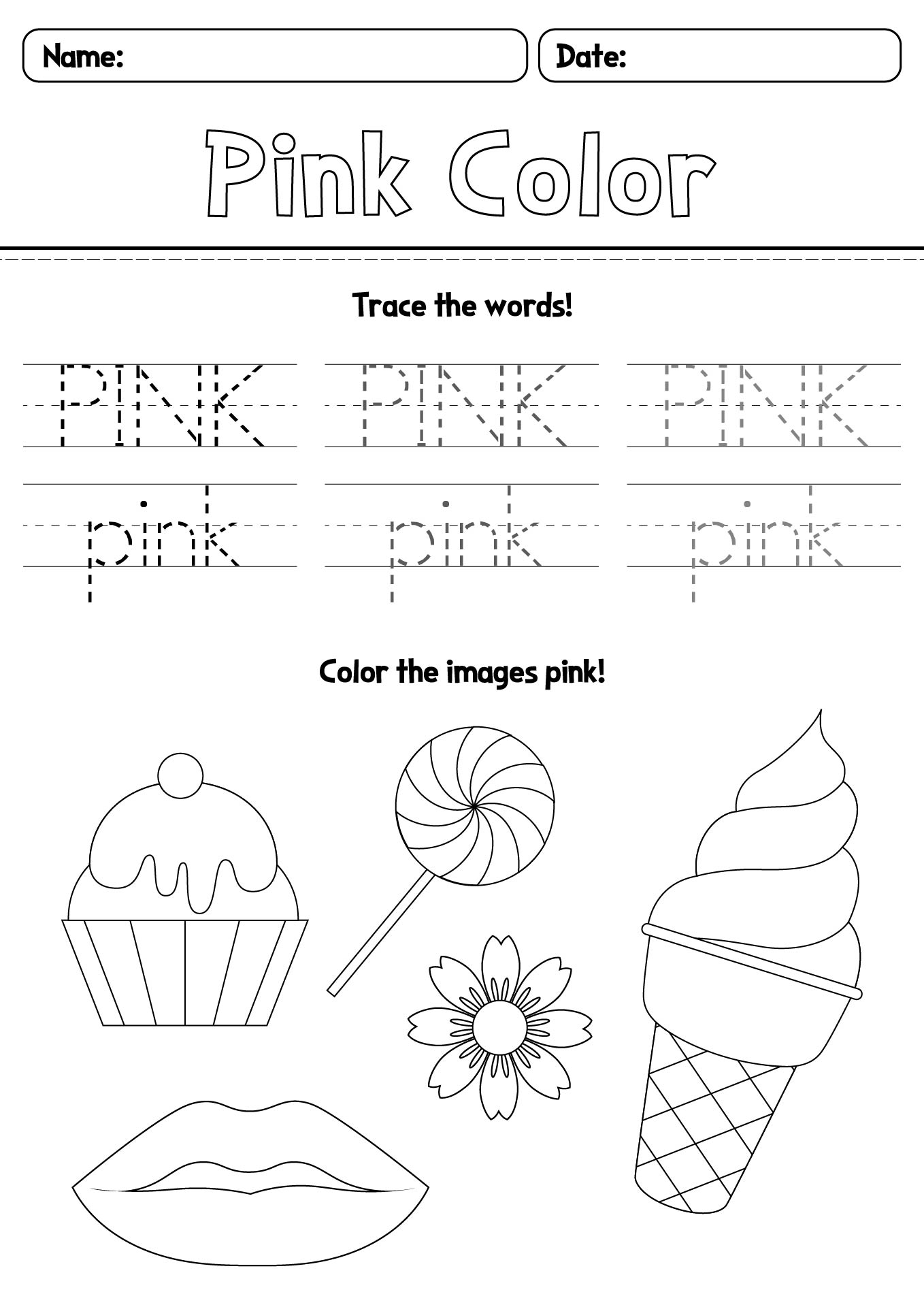 Pink Color Worksheet for Kindergarten