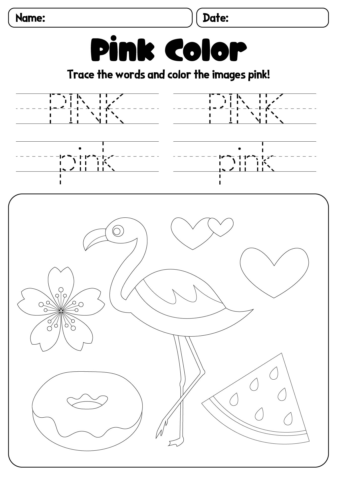 Pink Coloring Pages Worksheet Printable