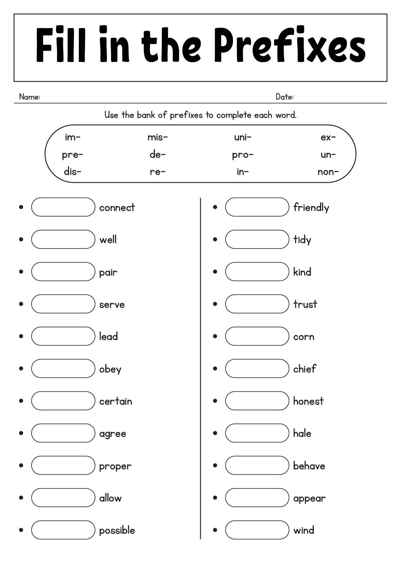 Prefixes And Suffixes Homework Worksheets