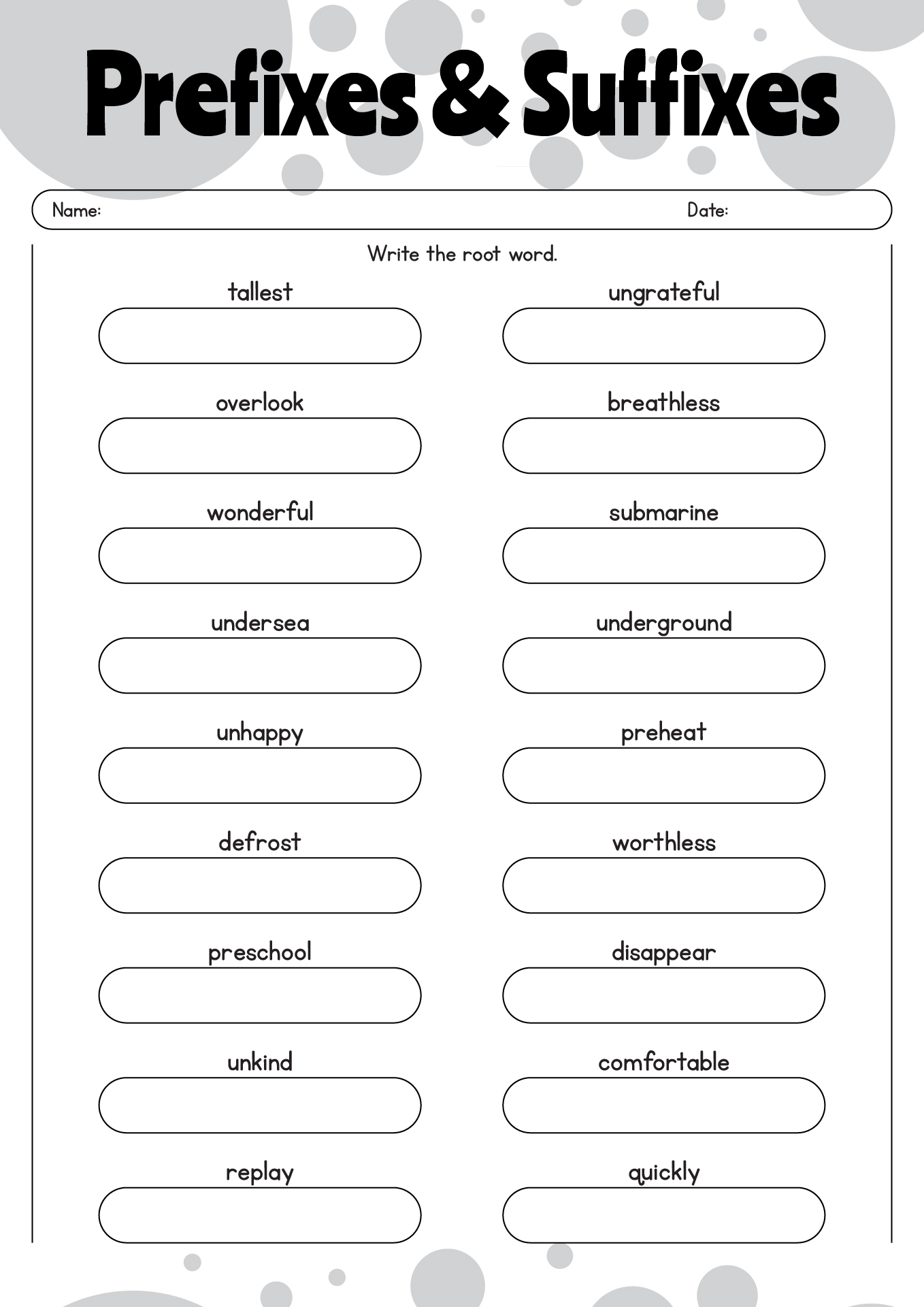 Prefixes And Suffixes Learning Worksheets