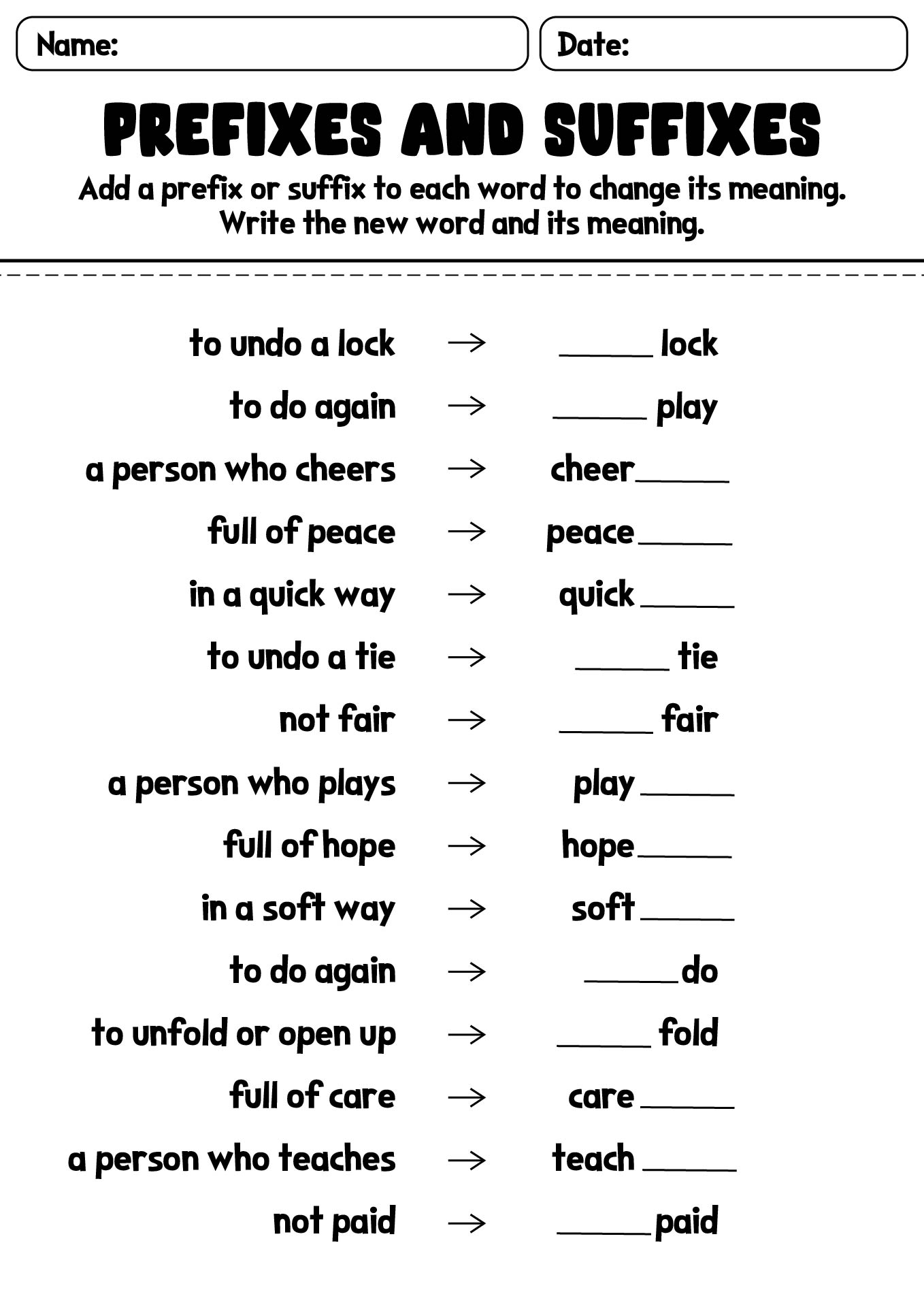 Prefixes And Suffixes Practice Worksheets