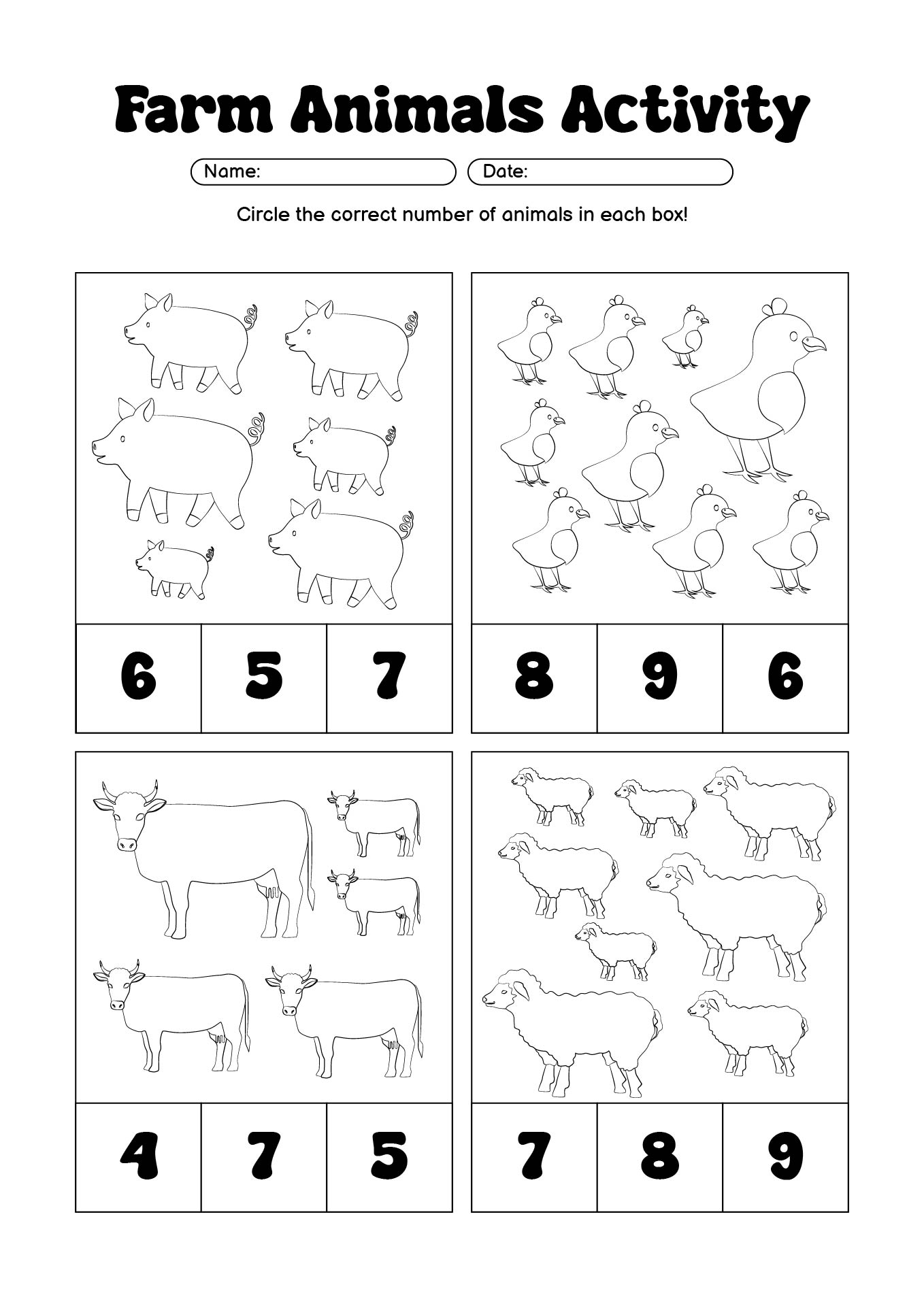 Preschool Farm Animals Activity Sheets