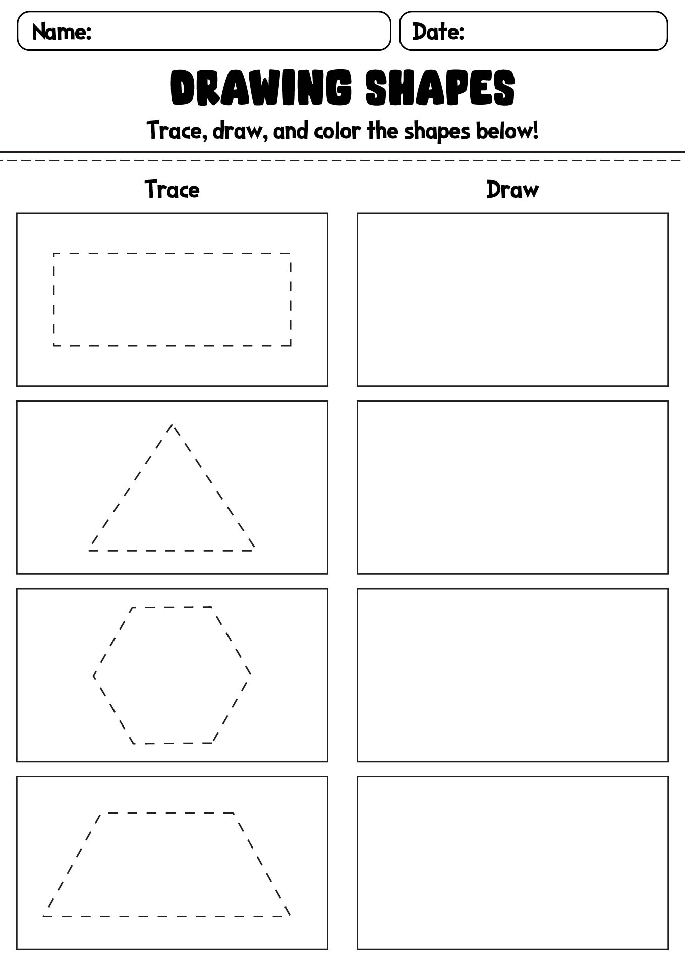 Preschool Shapes Tracing And Drawing Worksheets